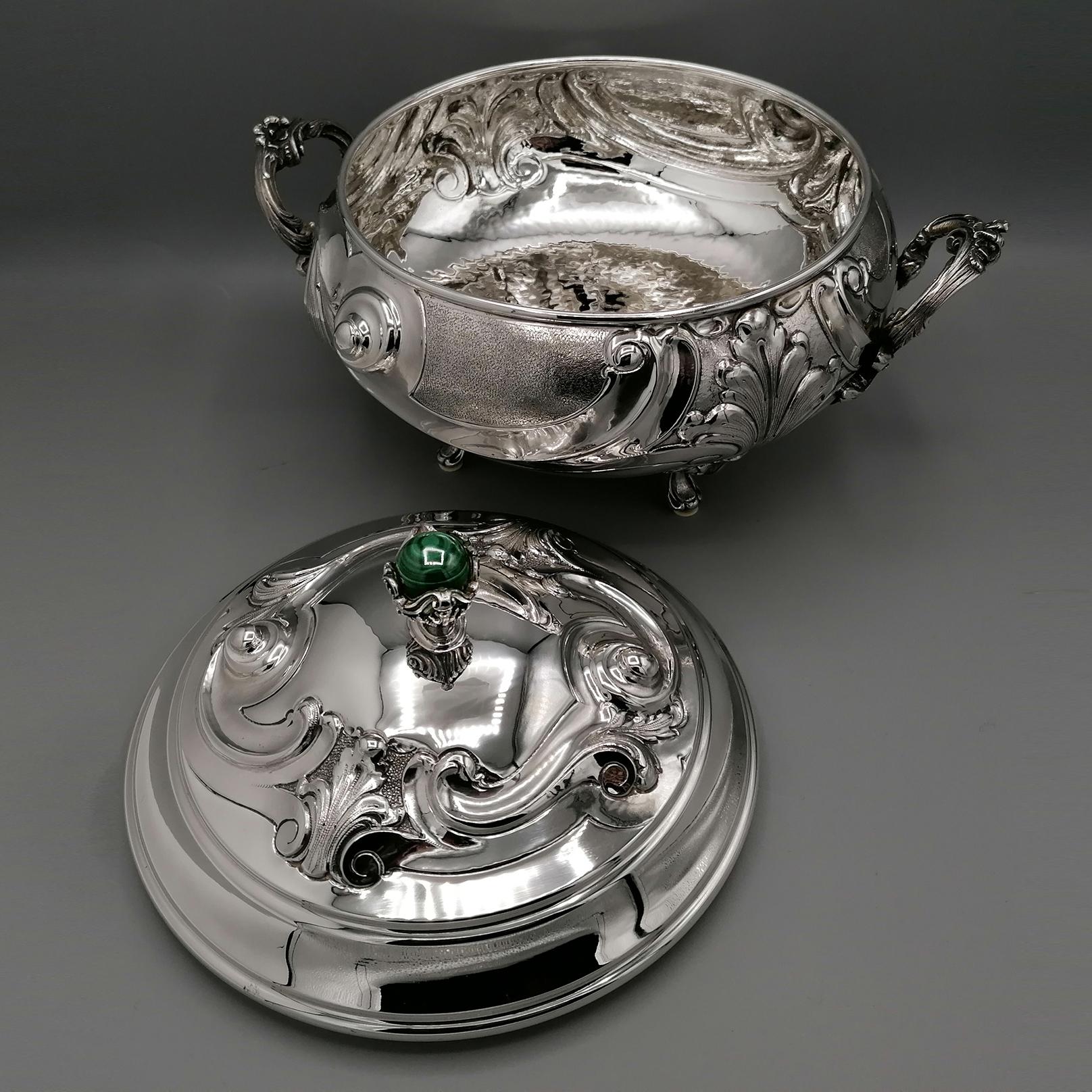 20th Century Italian Solid Silver Italia Soup Tureen on Stand For Sale 14