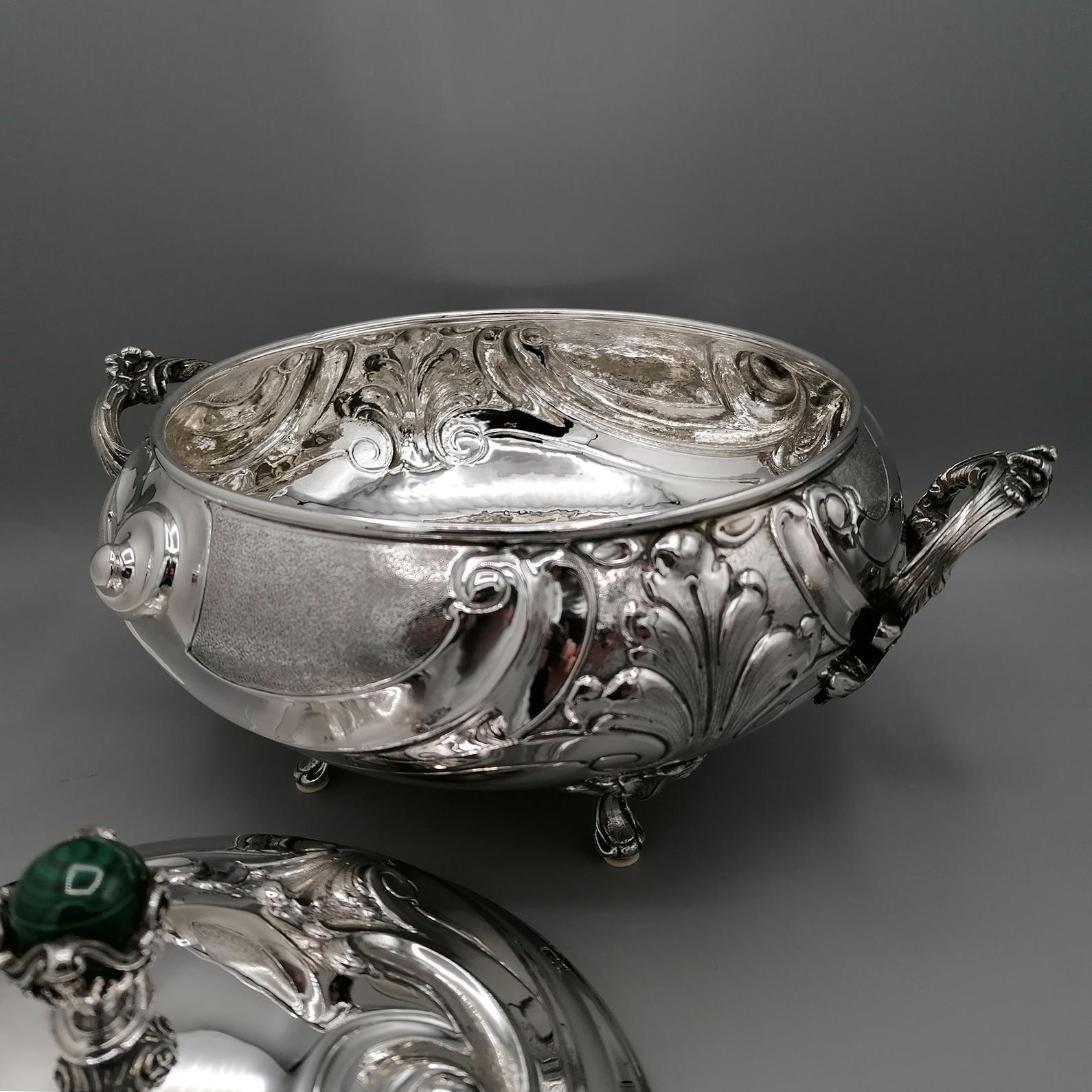 20th Century Italian Solid Silver Italia Soup Tureen on Stand For Sale 15