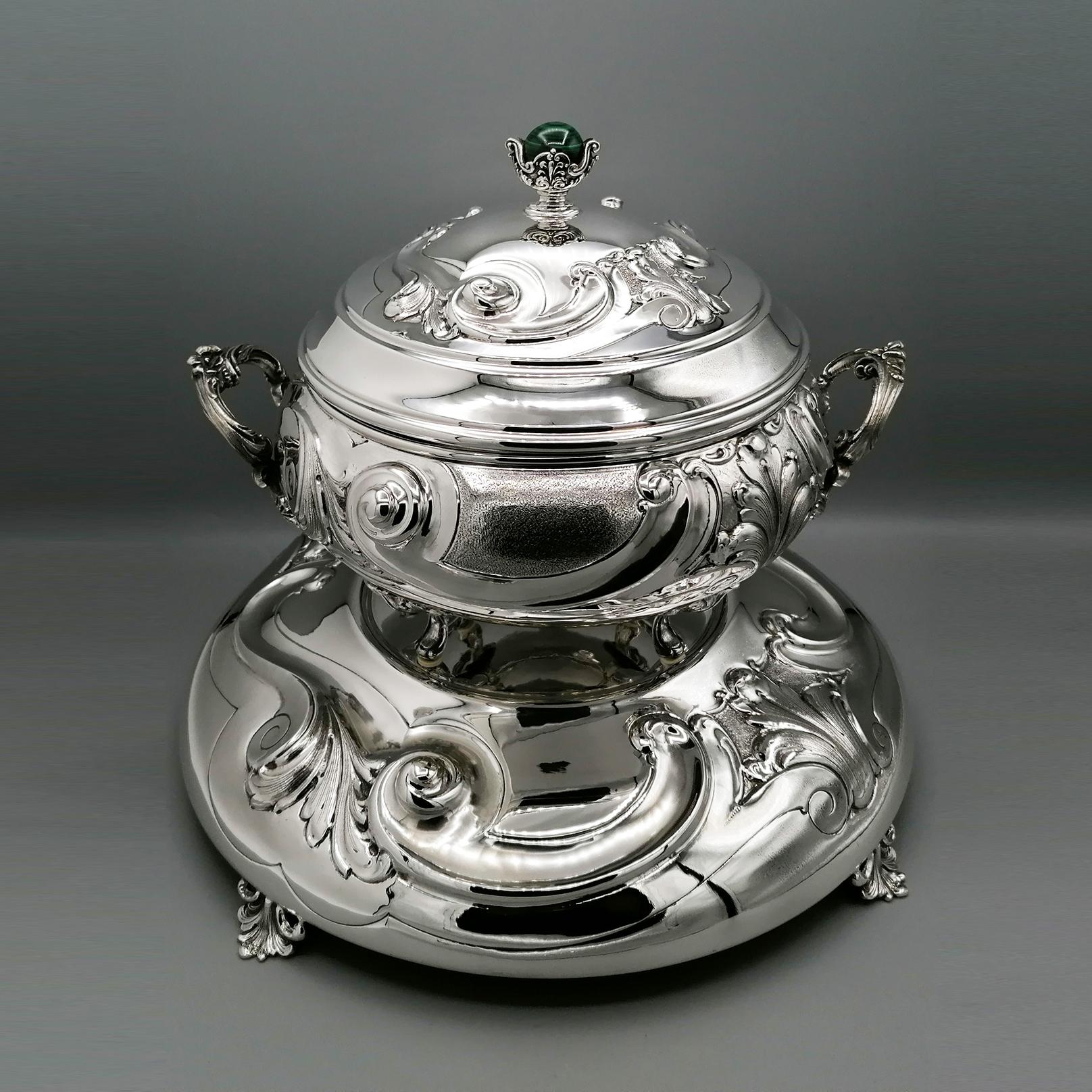 Baroque 20th Century Italian Solid Silver Italia Soup Tureen on Stand For Sale