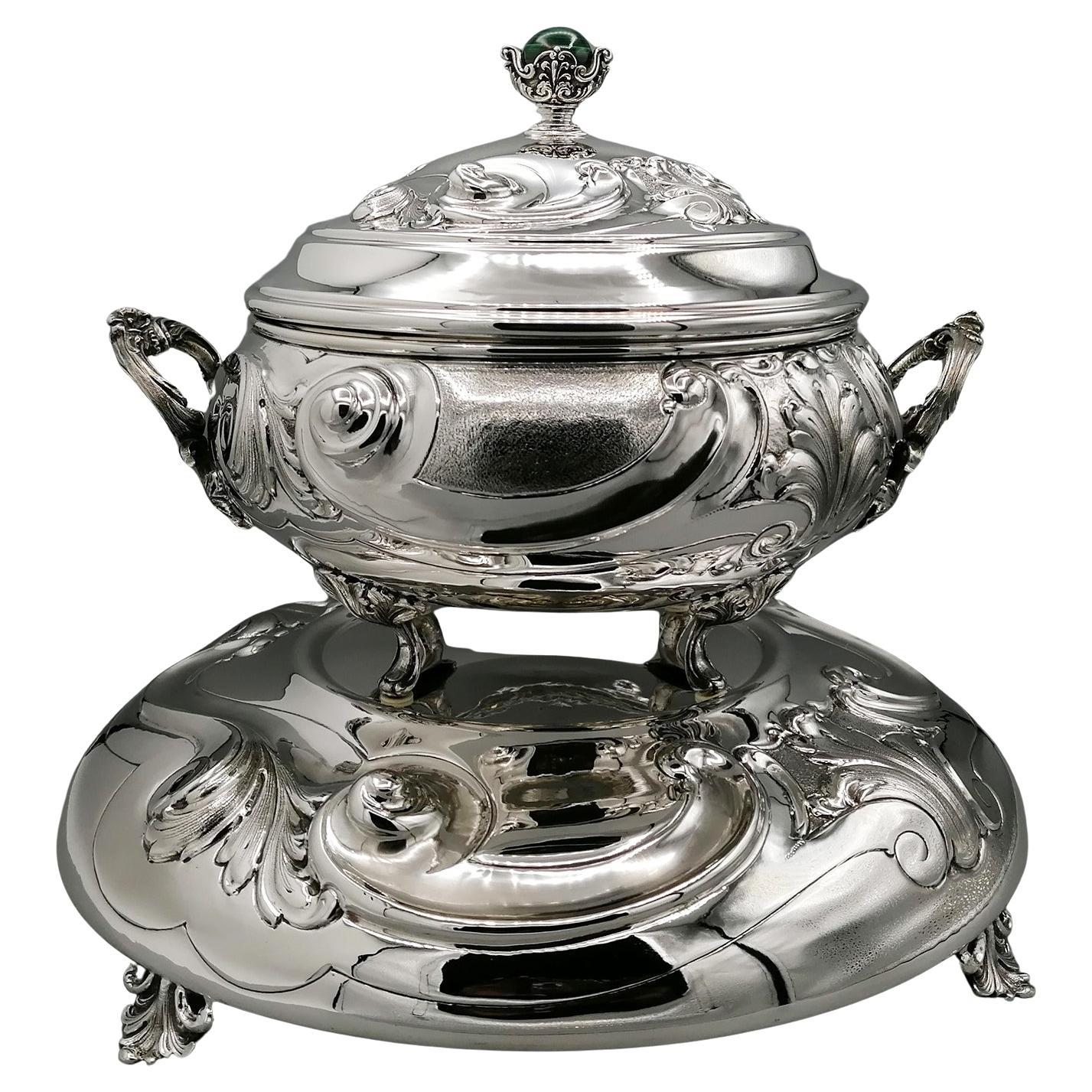 20th Century Italian Solid Silver Italia Soup Tureen on Stand