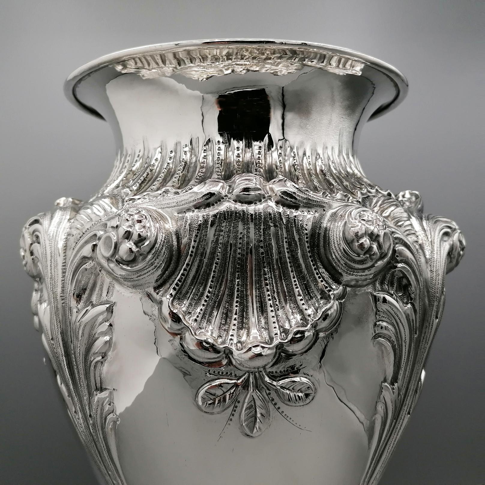 Late 20th Century 20th Century Italian Sterling Silver Baroque Vase For Sale