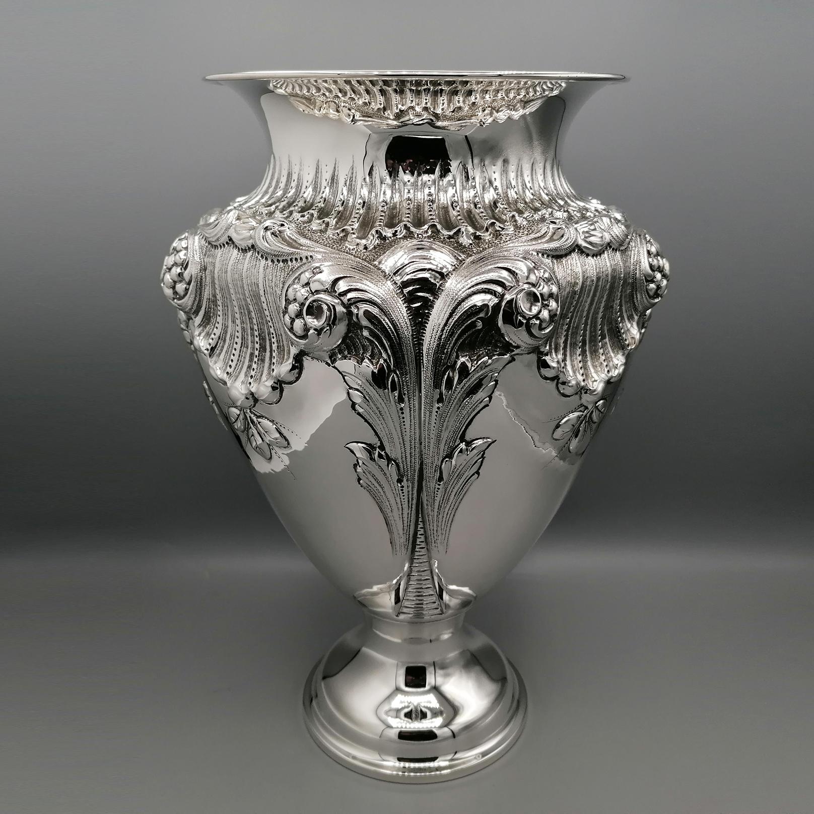 20th Century Italian Sterling Silver Baroque Vase For Sale 2