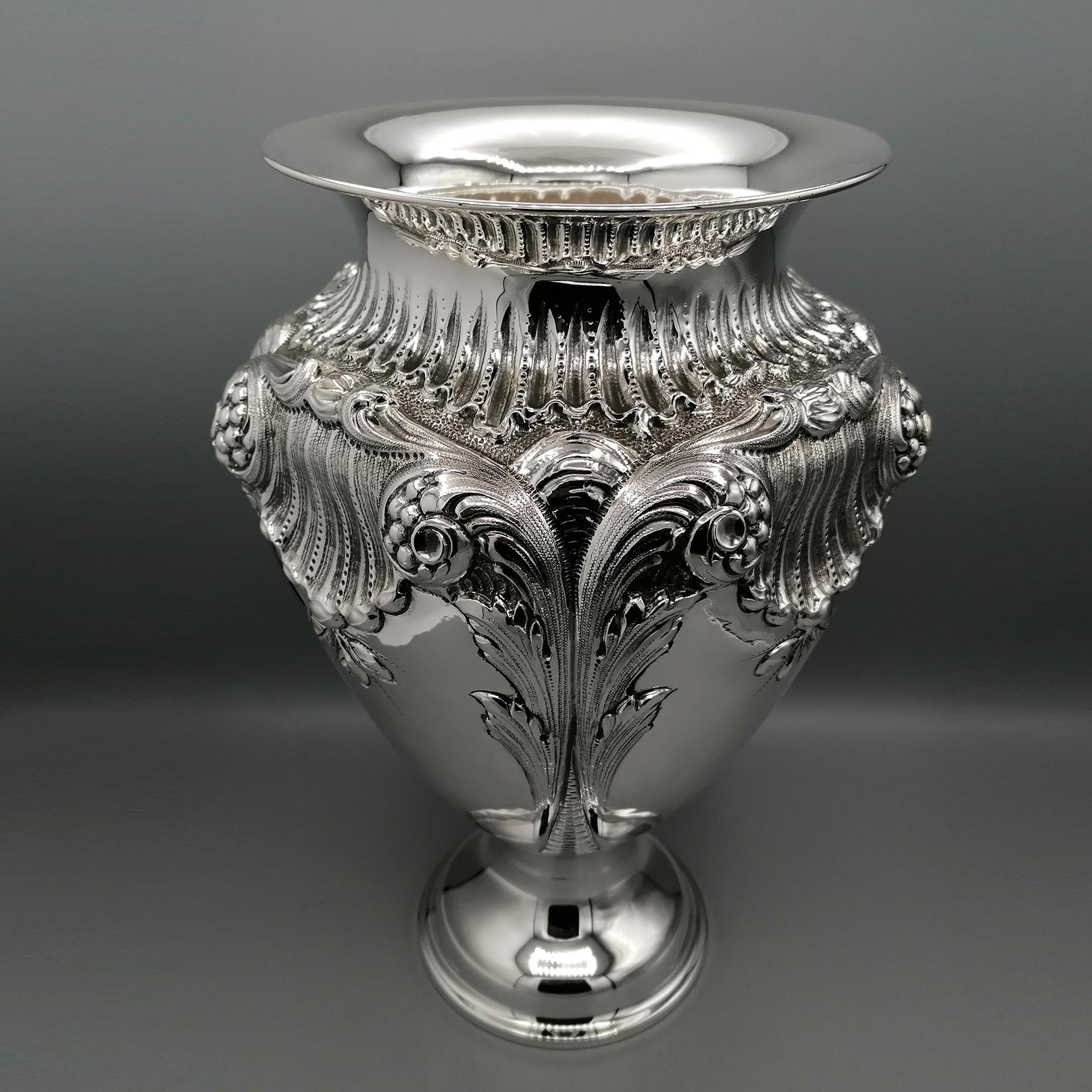 20th Century Italian Sterling Silver Baroque Vase For Sale 3