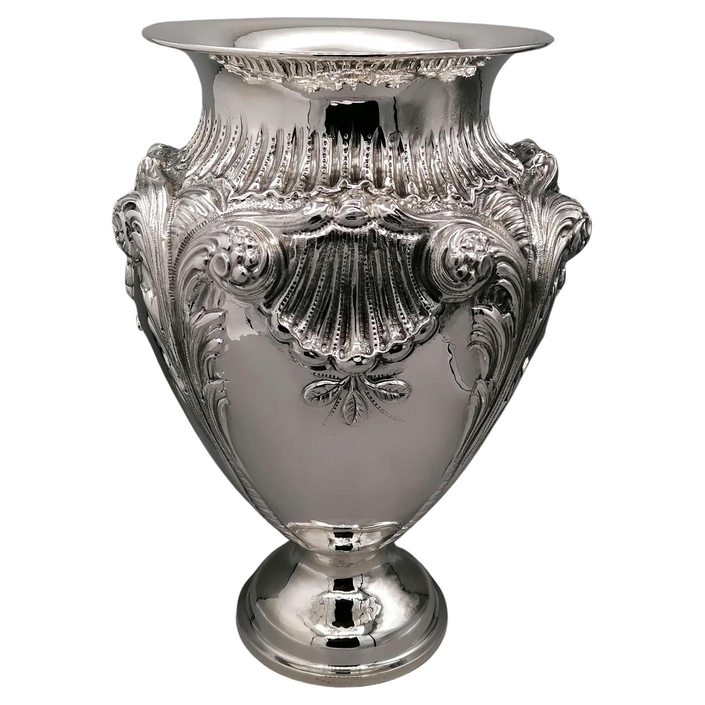 20th Century Italian Sterling Silver Baroque Vase For Sale