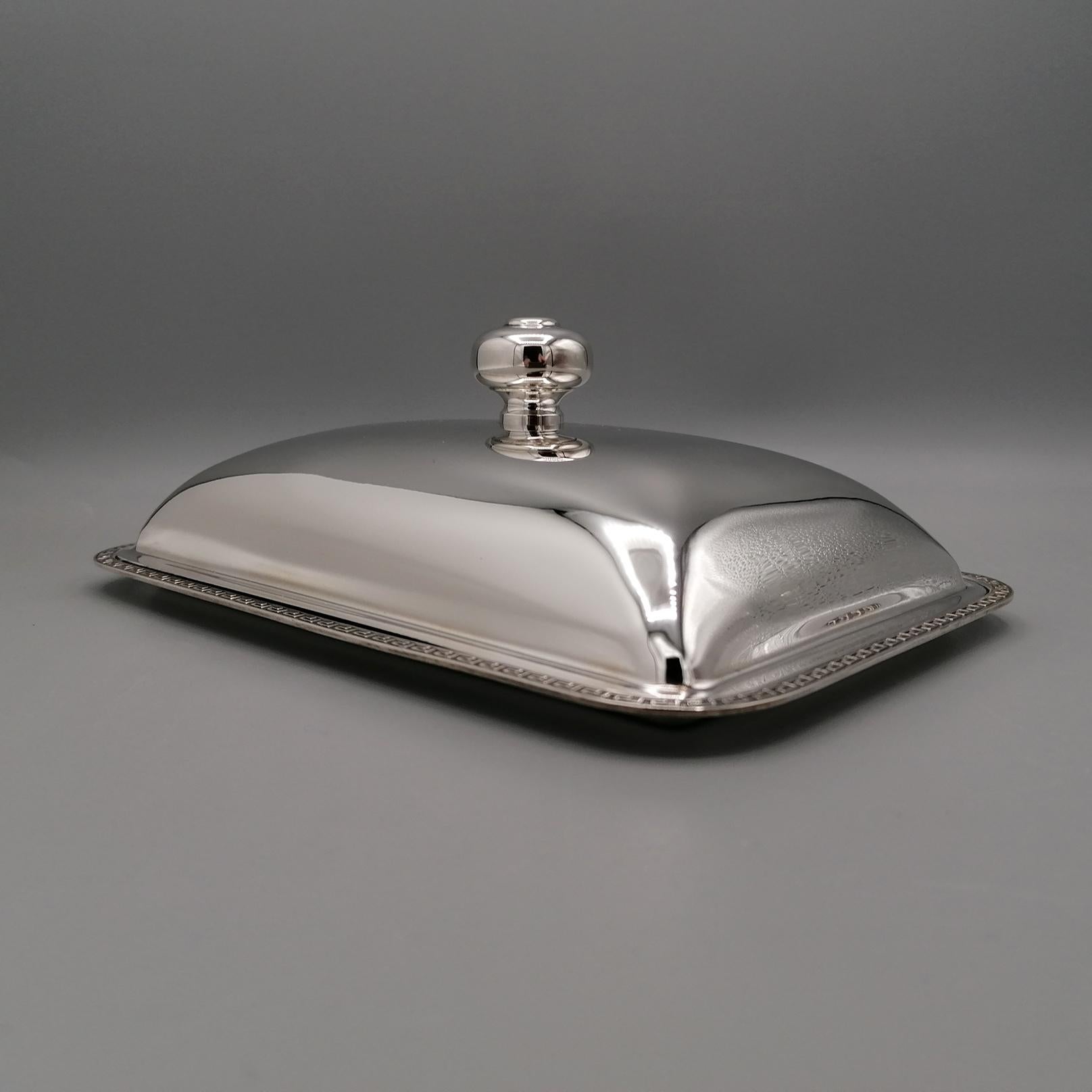 Neoclassical 20th Century Italian Sterling Silver Butter Dish with Glass Liner For Sale