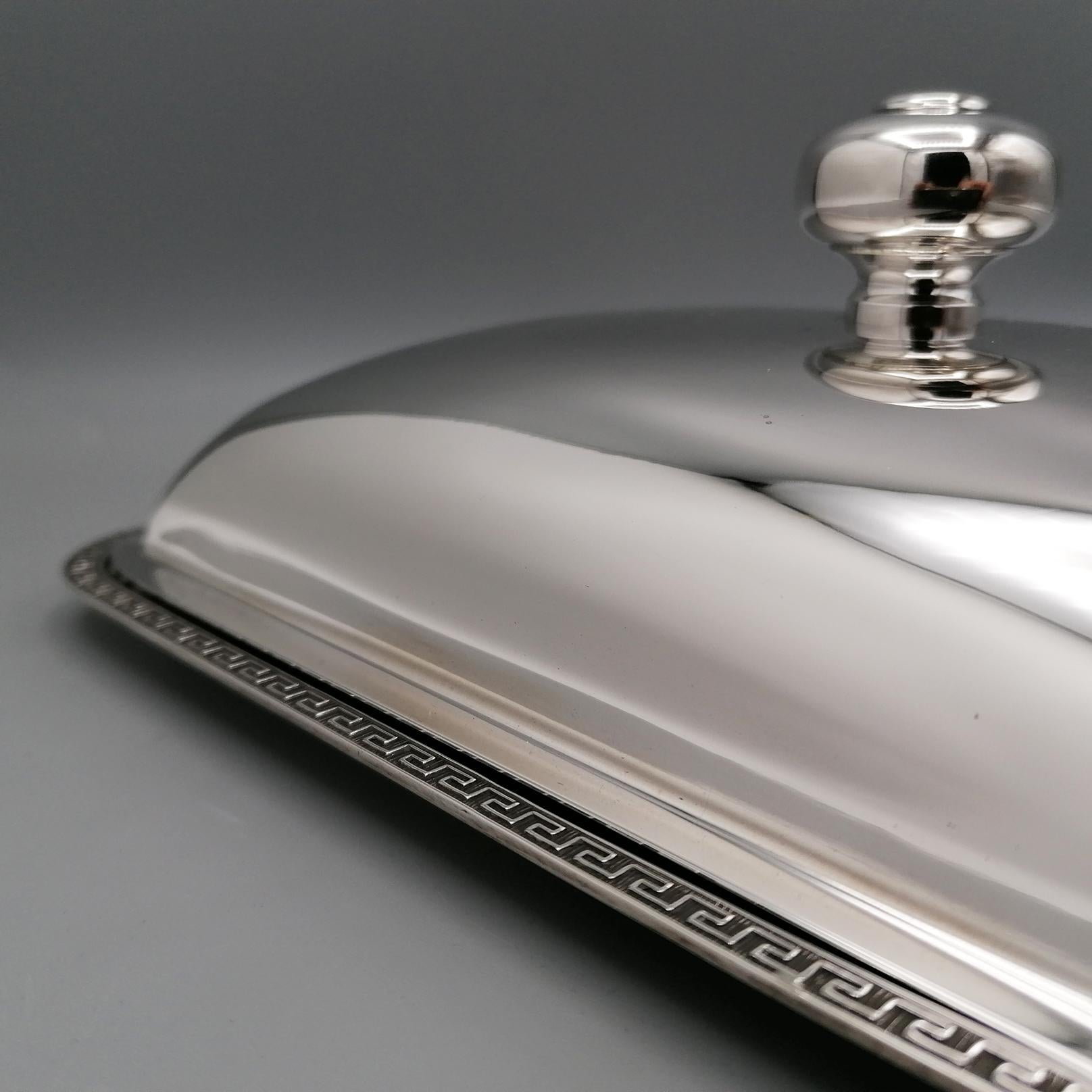 Hand-Crafted 20th Century Italian Sterling Silver Butter Dish with Glass Liner For Sale