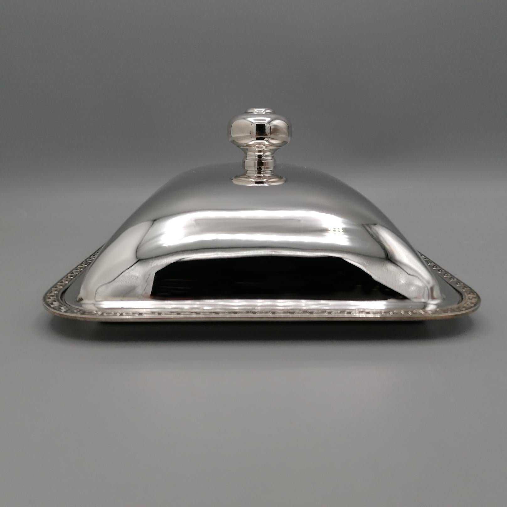 20th Century Italian Sterling Silver Butter Dish with Glass Liner In Excellent Condition For Sale In VALENZA, IT