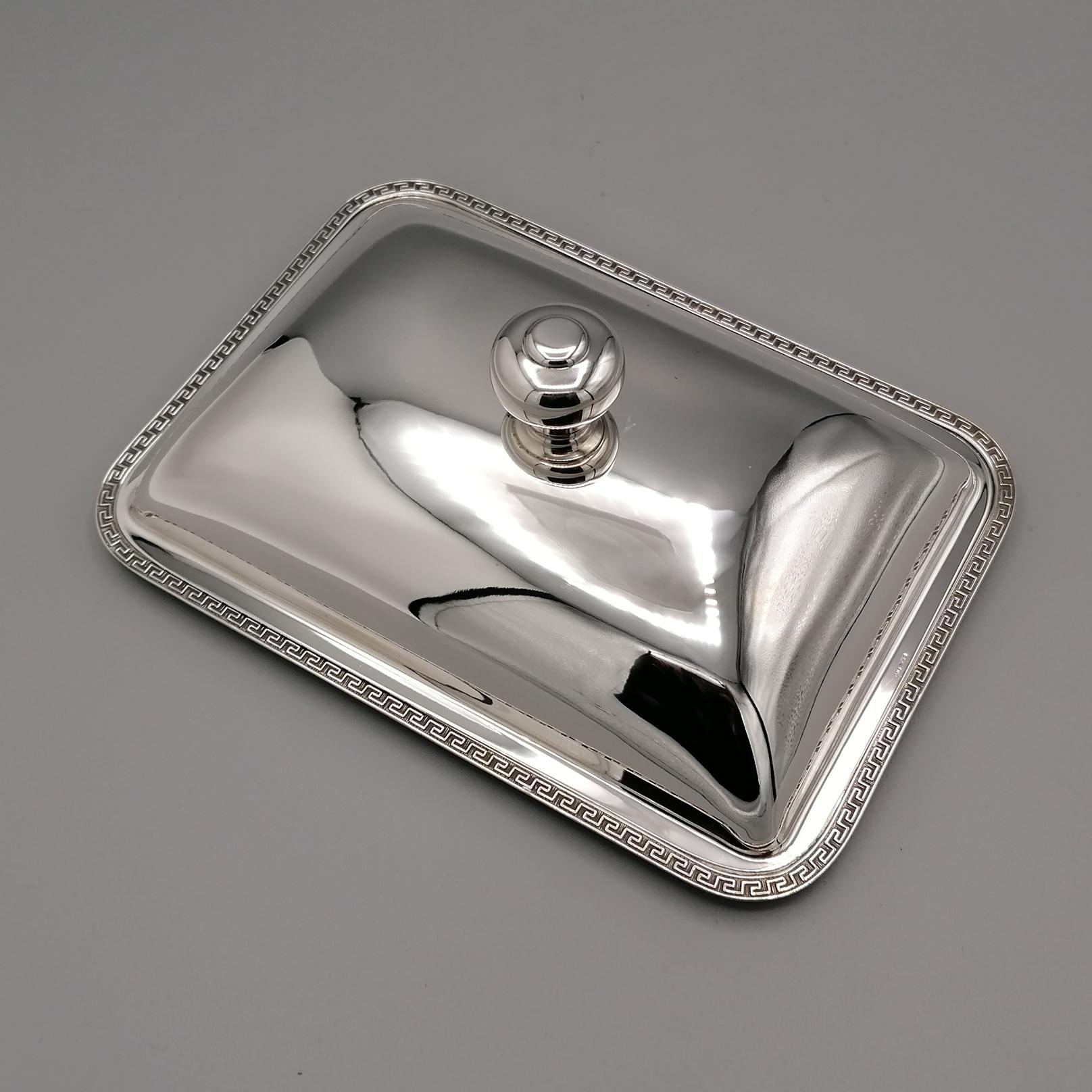 20th Century Italian Sterling Silver Butter Dish with Glass Liner For Sale 3