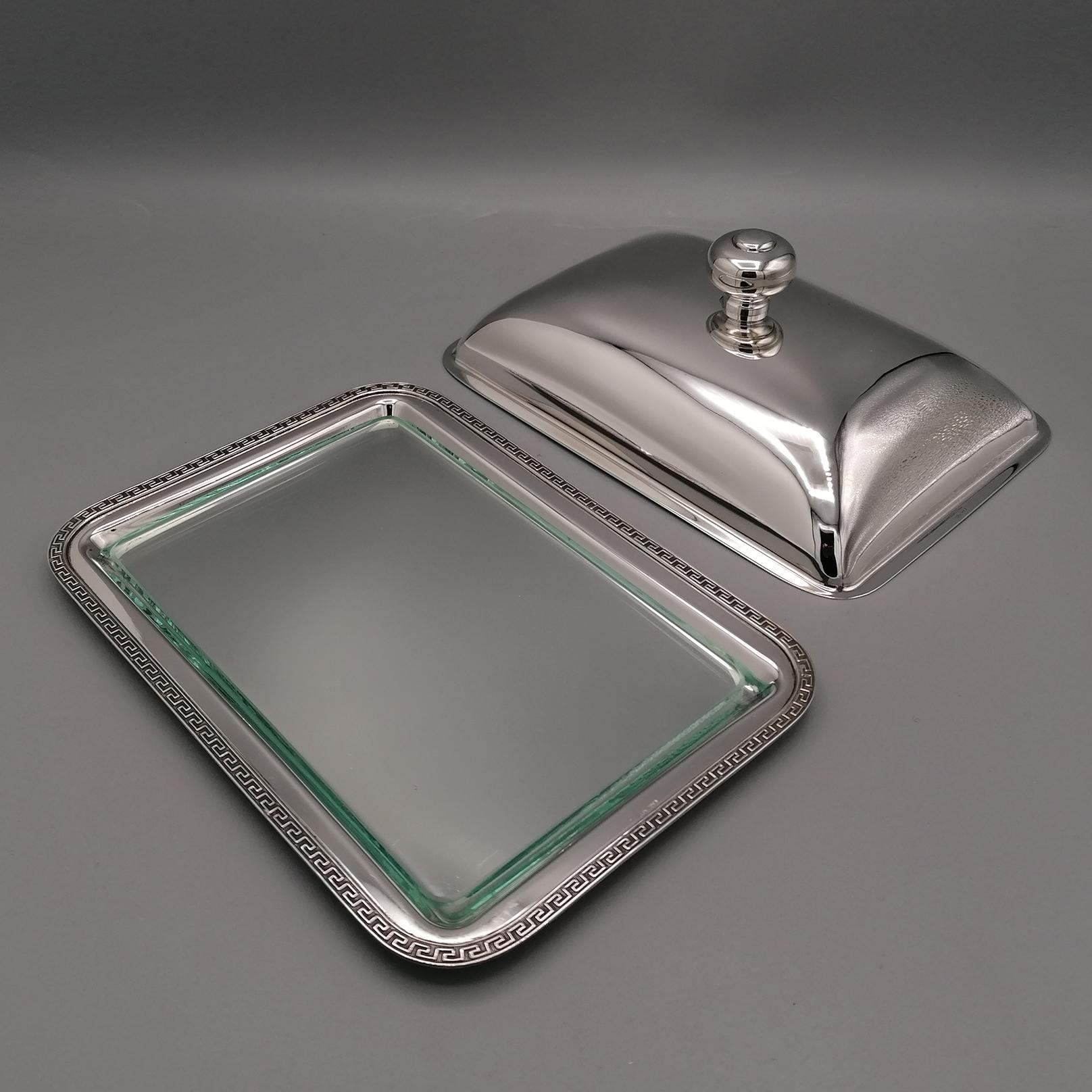 20th Century Italian Sterling Silver Butter Dish with Glass Liner For Sale 4