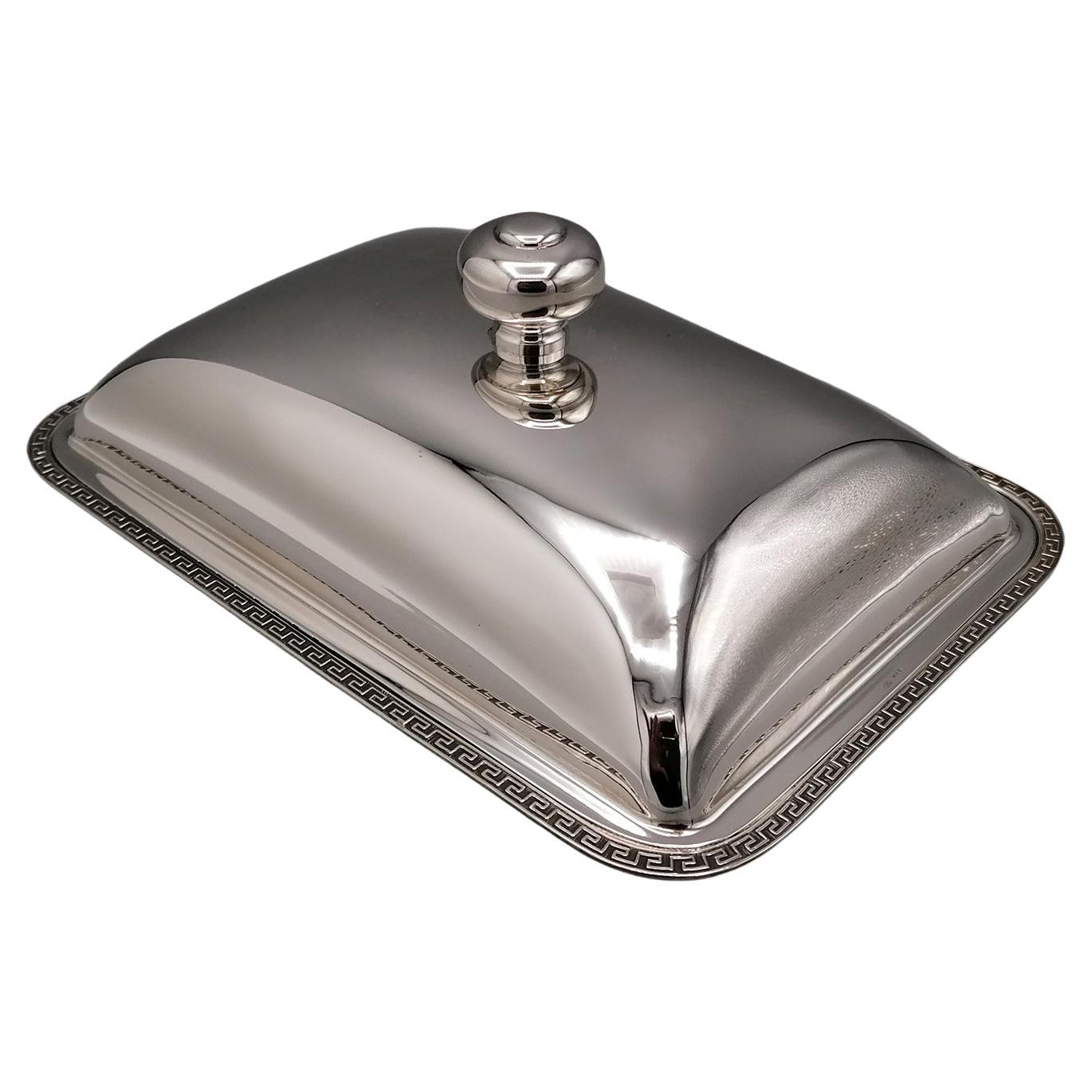 20th Century Italian Sterling Silver Butter Dish with Glass Liner For Sale