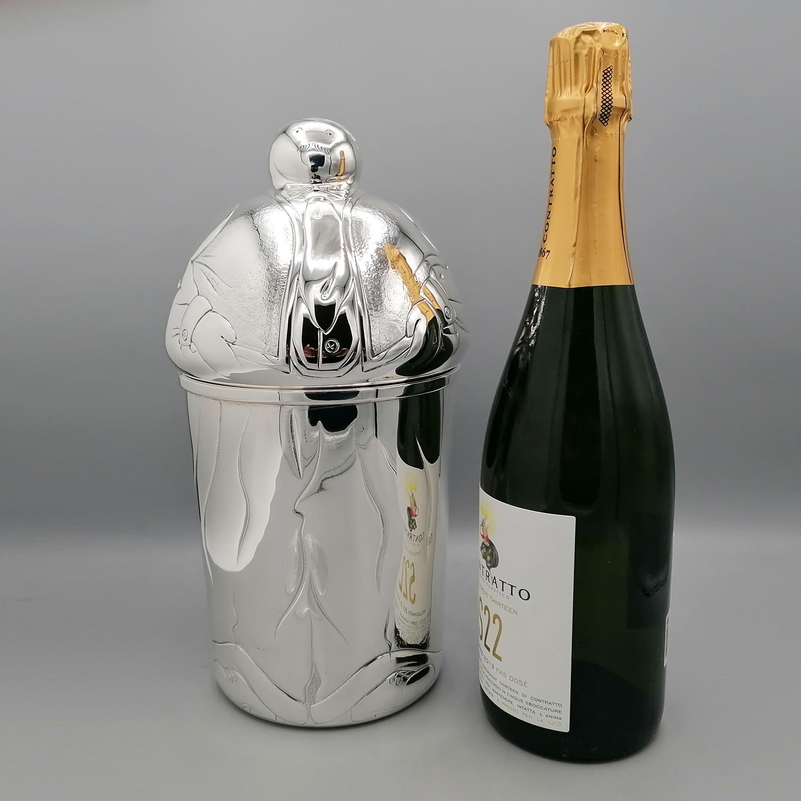 20° Siècle Italian Sterling Silver Decorative Glacette Wine cooler en vente 7