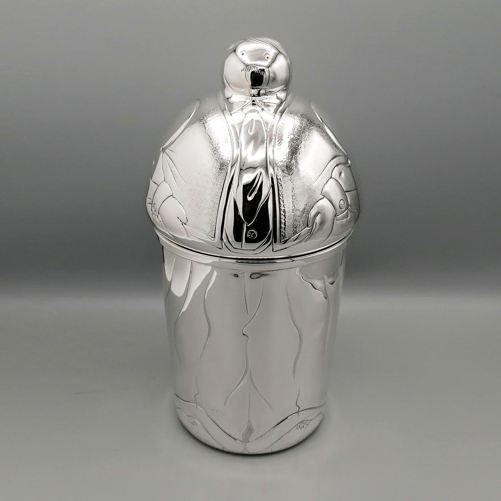 Extravagant and very particular sterling silver wine cooler “ Glacette” depicting a man reminiscent of the style of 
