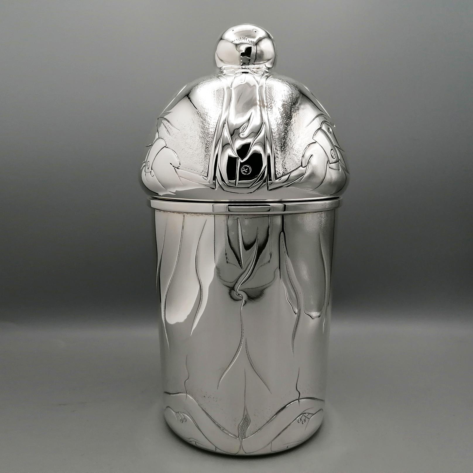 Hand-Crafted 20° Century Italian Sterling Silver Decorative Glacette Wine cooler For Sale