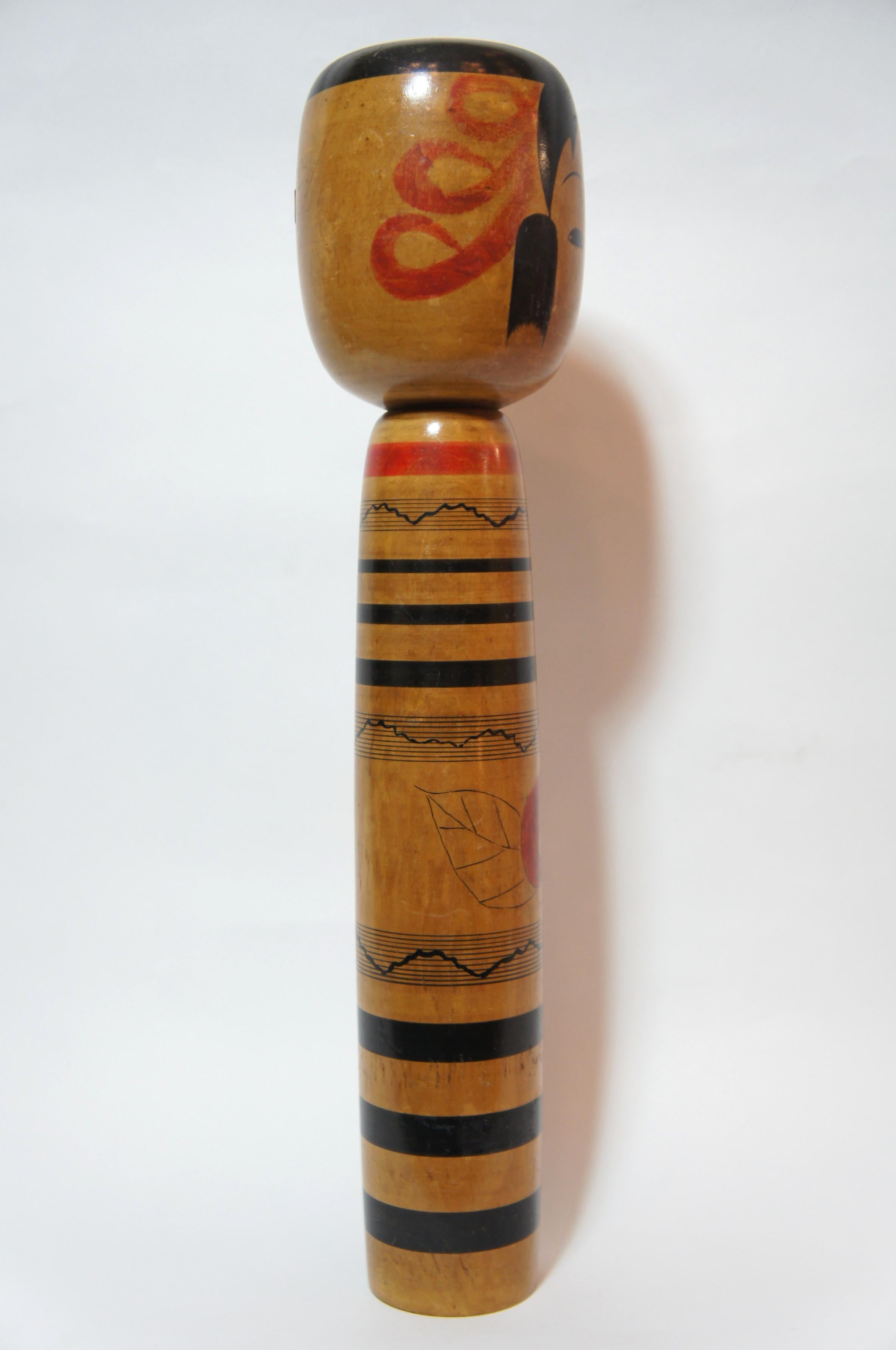 Hand-Crafted 20th Century Japanese Hand Painted Large Kokeshi Doll by Abe Hiroshi For Sale