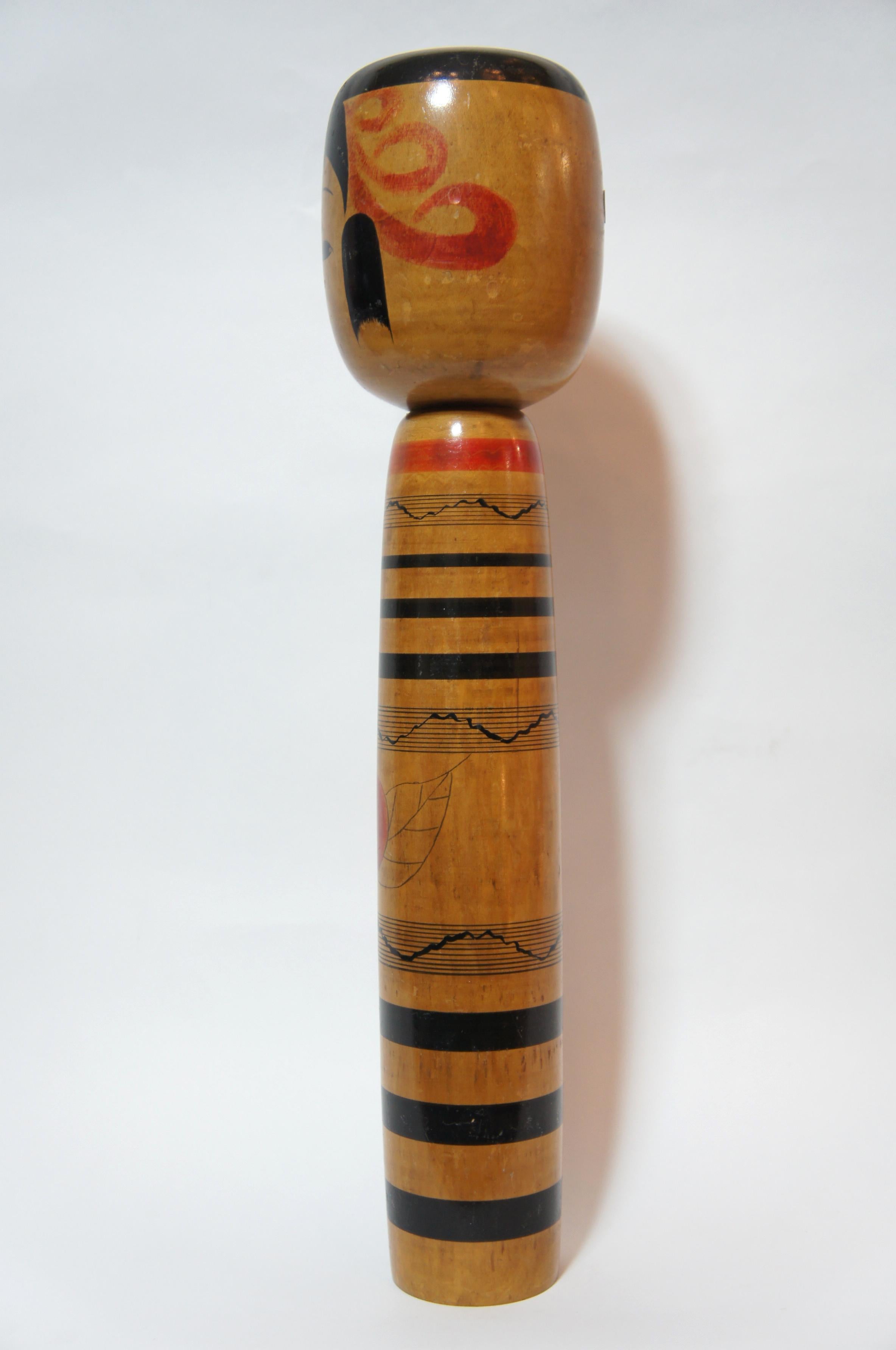 Wood 20th Century Japanese Hand Painted Large Kokeshi Doll by Abe Hiroshi For Sale