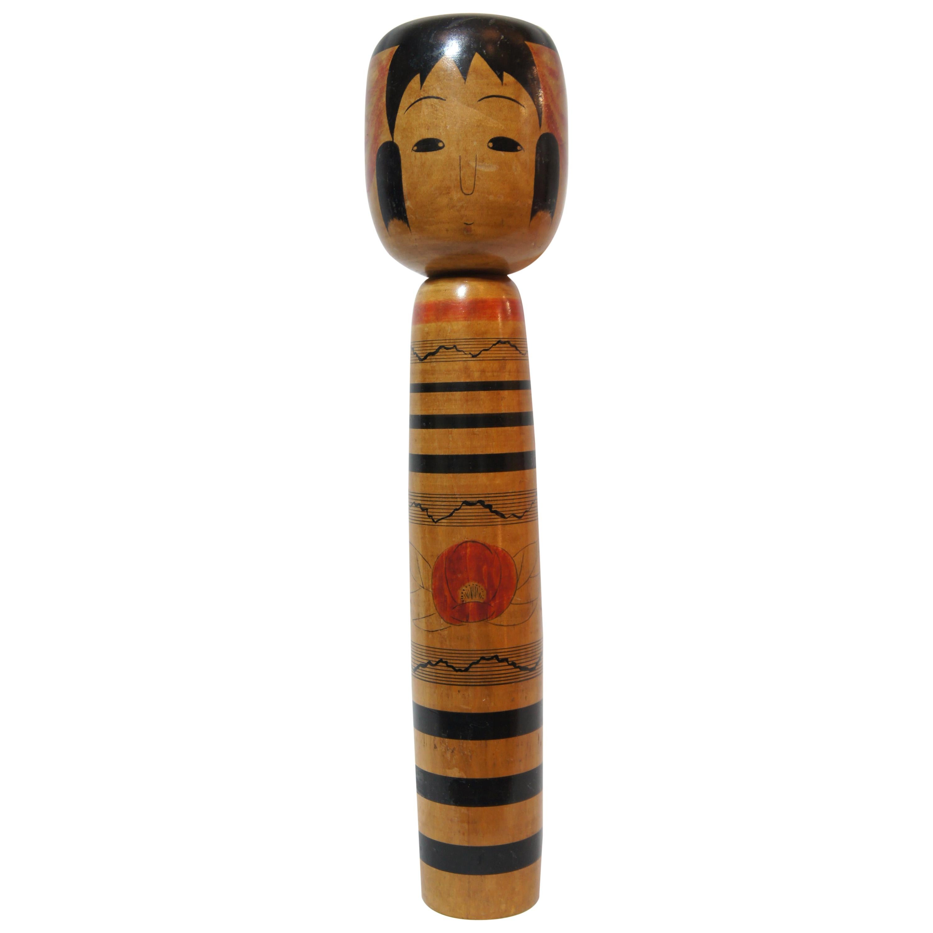 20th Century Japanese Hand Painted Large Kokeshi Doll by Abe Hiroshi For Sale