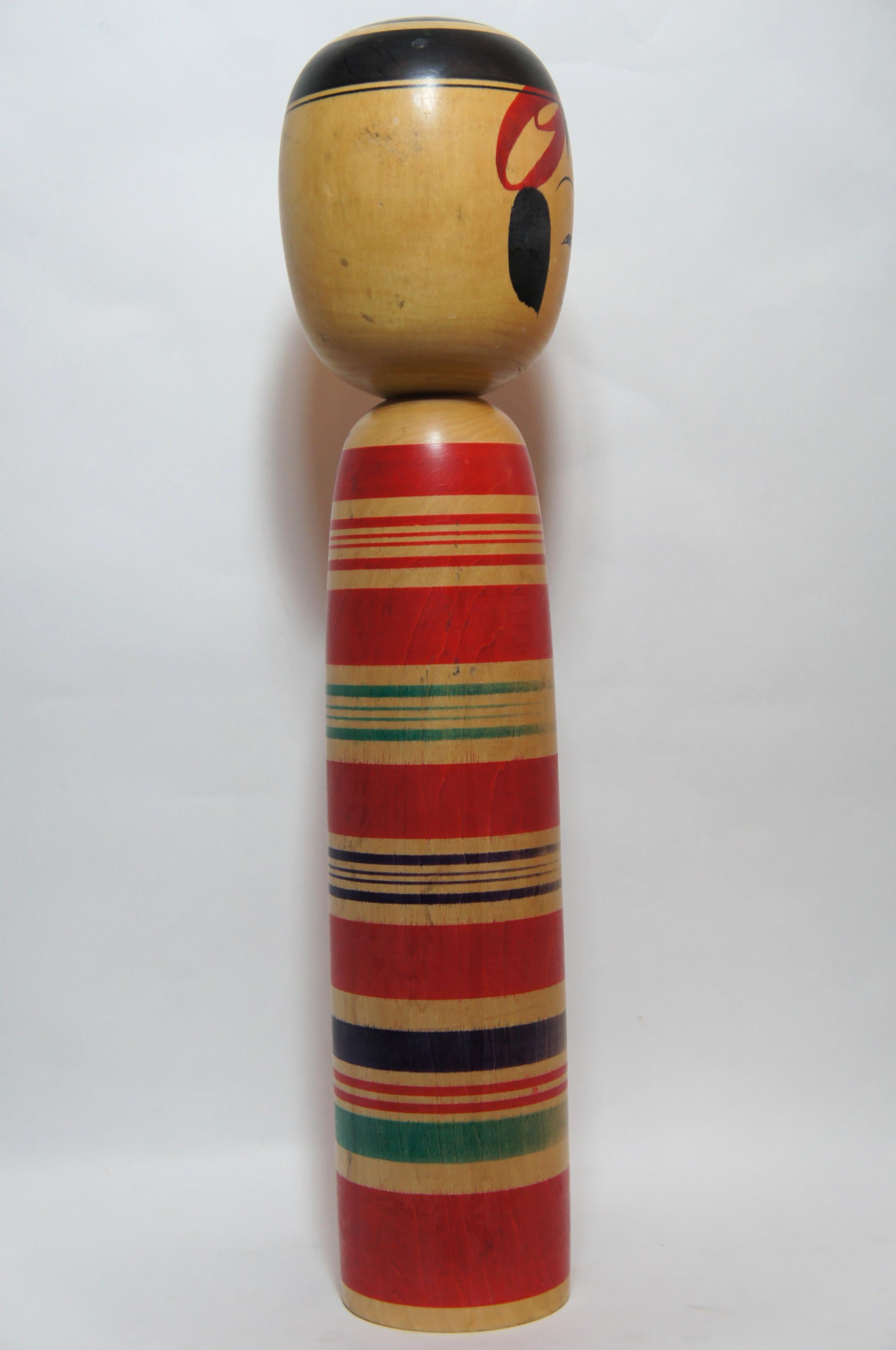 Wood 20th Century Japanese Hand Painted Large Kokeshi Doll by Tokunaga Shinichi