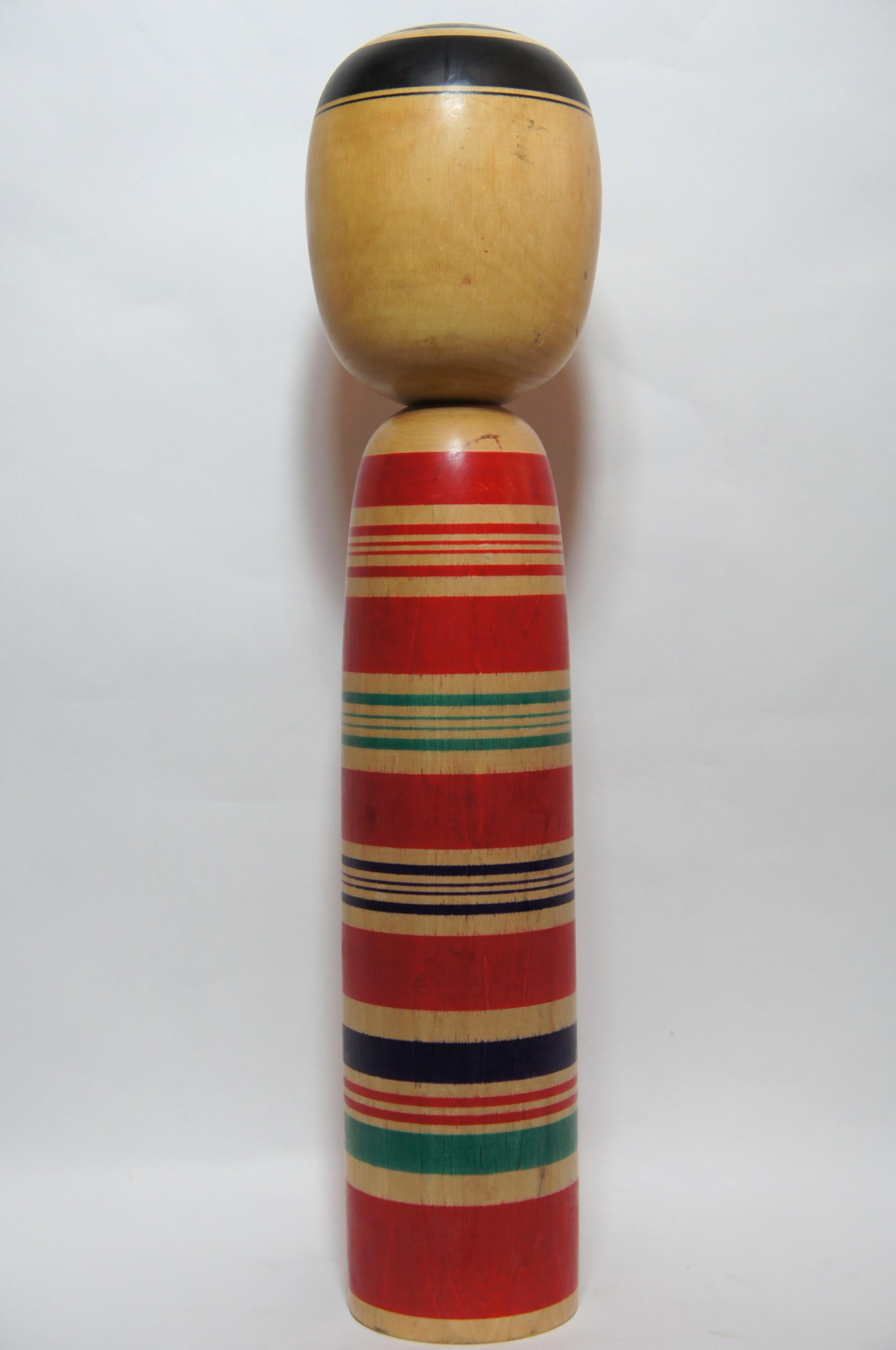 20th Century Japanese Hand Painted Large Kokeshi Doll by Tokunaga Shinichi 1