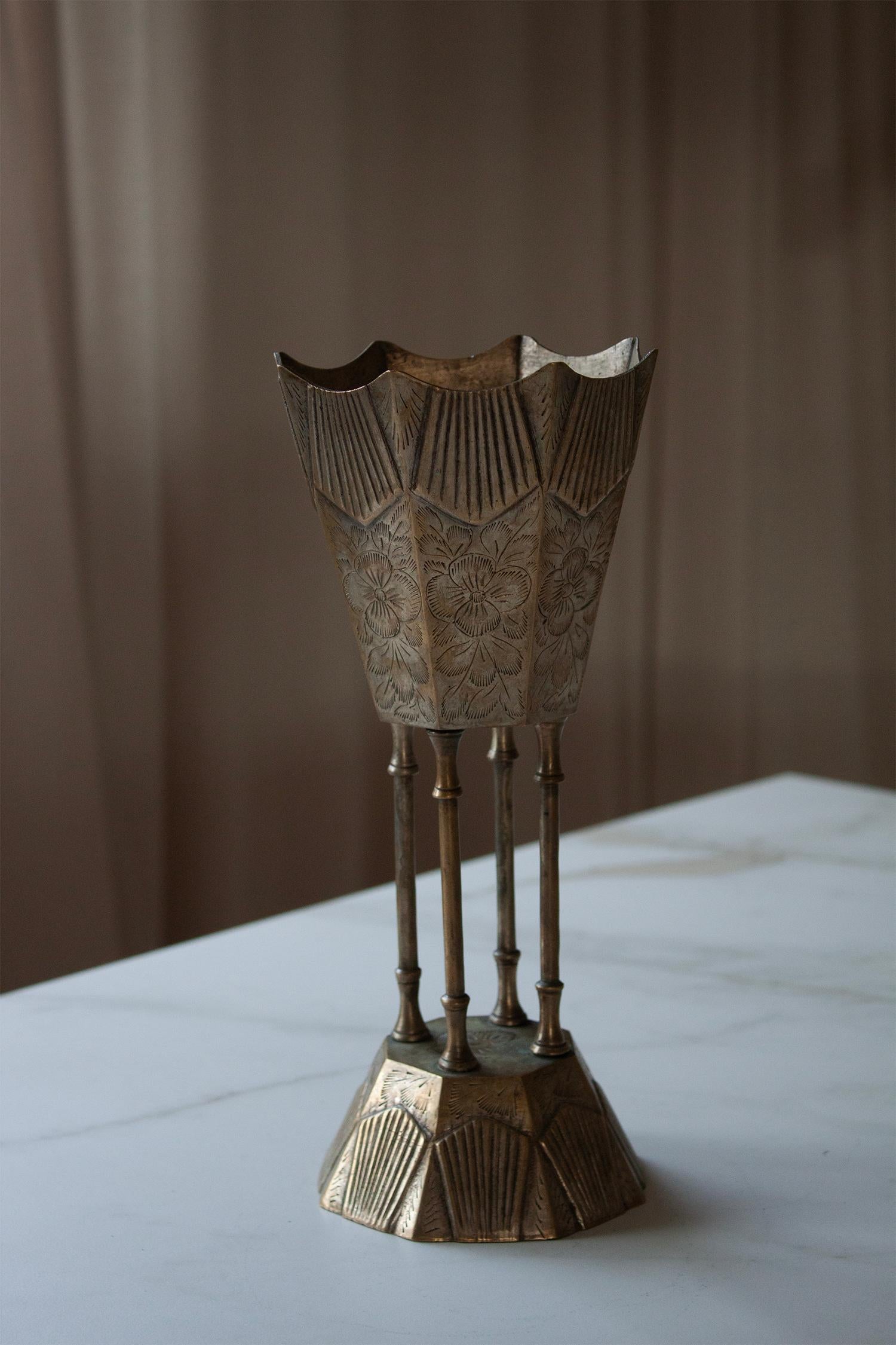 Metal 20 Century Silver Tin Art Nouveau, Jugendstiel Pillar Goblet, Footed Vase For Sale