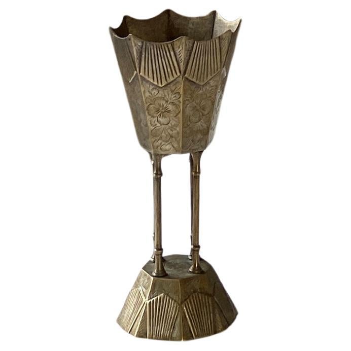 Art Nouveau, Jugendstiel, gobelet à pilier, Vase à pied en étain argenté du 20ème siècle 