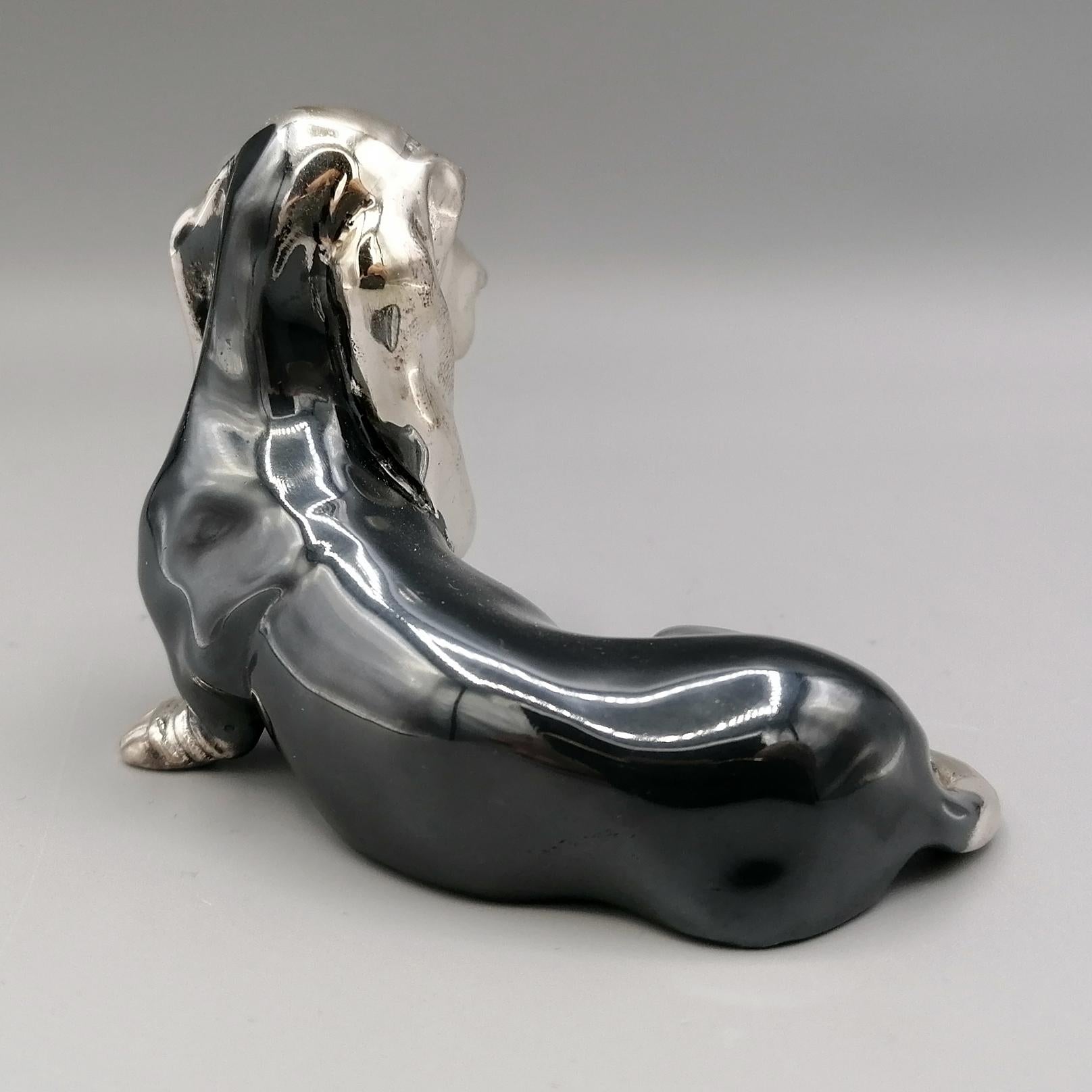 Solide Silberkultur des 20. Jahrhunderts mit der Darstellung eines Basset-Hundhundes (Gegossen) im Angebot
