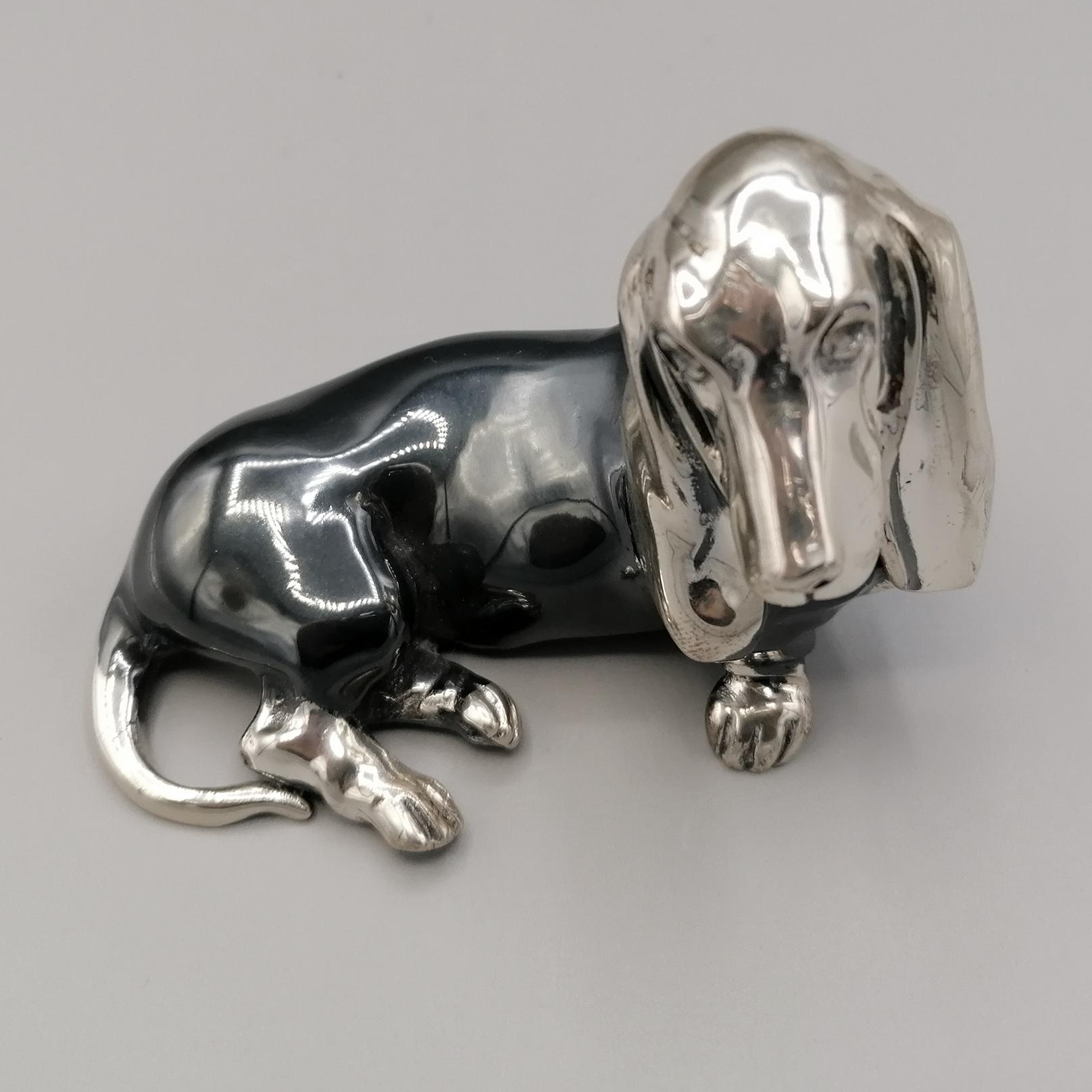 Italian 20th Century Solid Silver Sculture Depicting a Basset Hound Dog For Sale