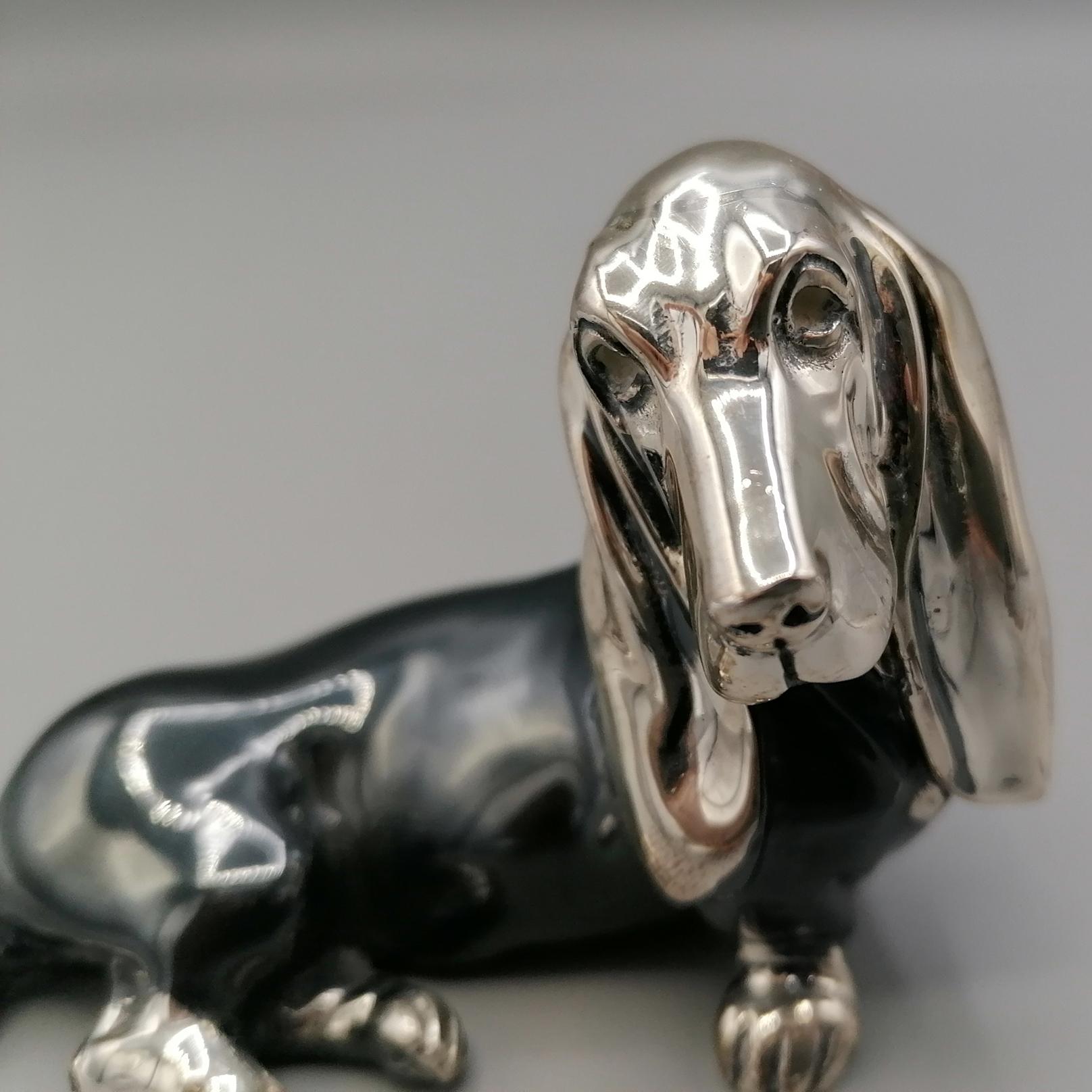 Cast 20th Century Solid Silver Sculture Depicting a Basset Hound Dog For Sale
