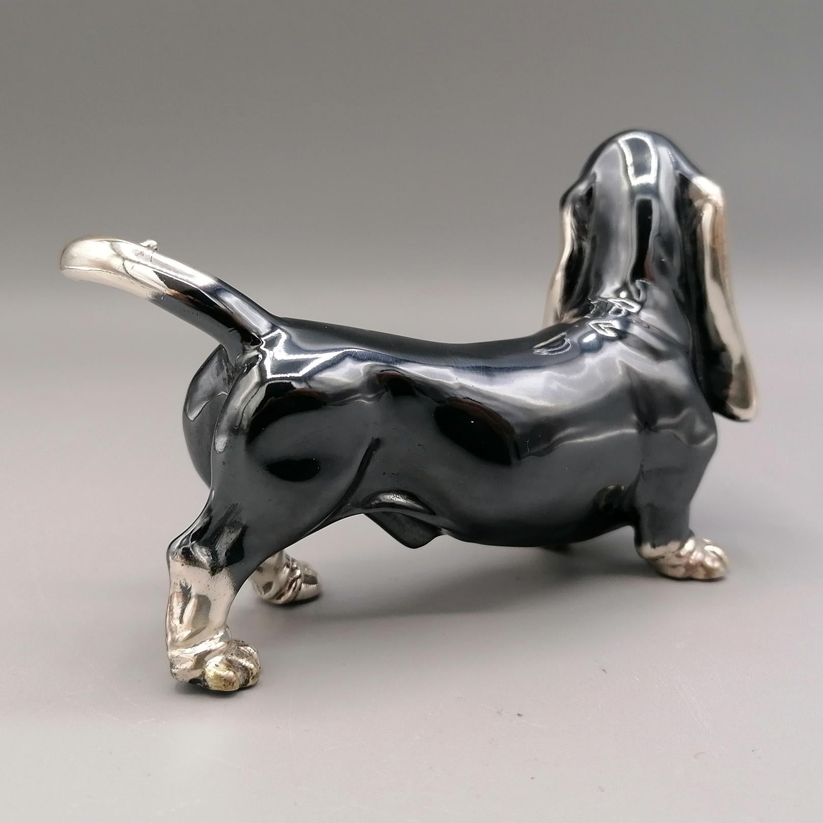 Statuette aus massivem Silber des 20. Jahrhunderts, die einen Basset-Hundhund darstellt im Angebot 4
