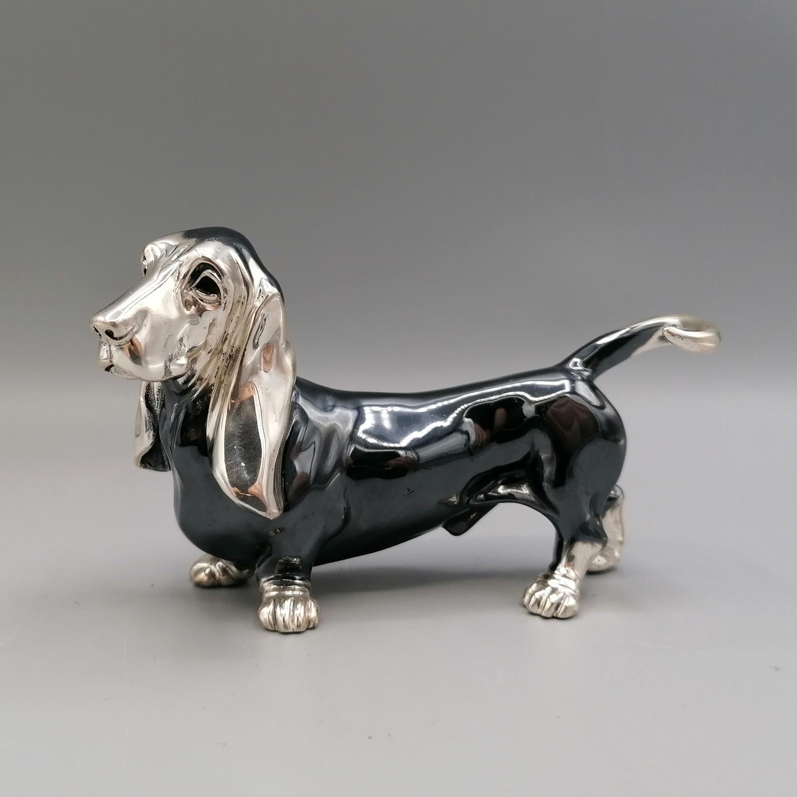 Statuette aus massivem Silber des 20. Jahrhunderts, die einen Basset-Hundhund darstellt im Angebot 5
