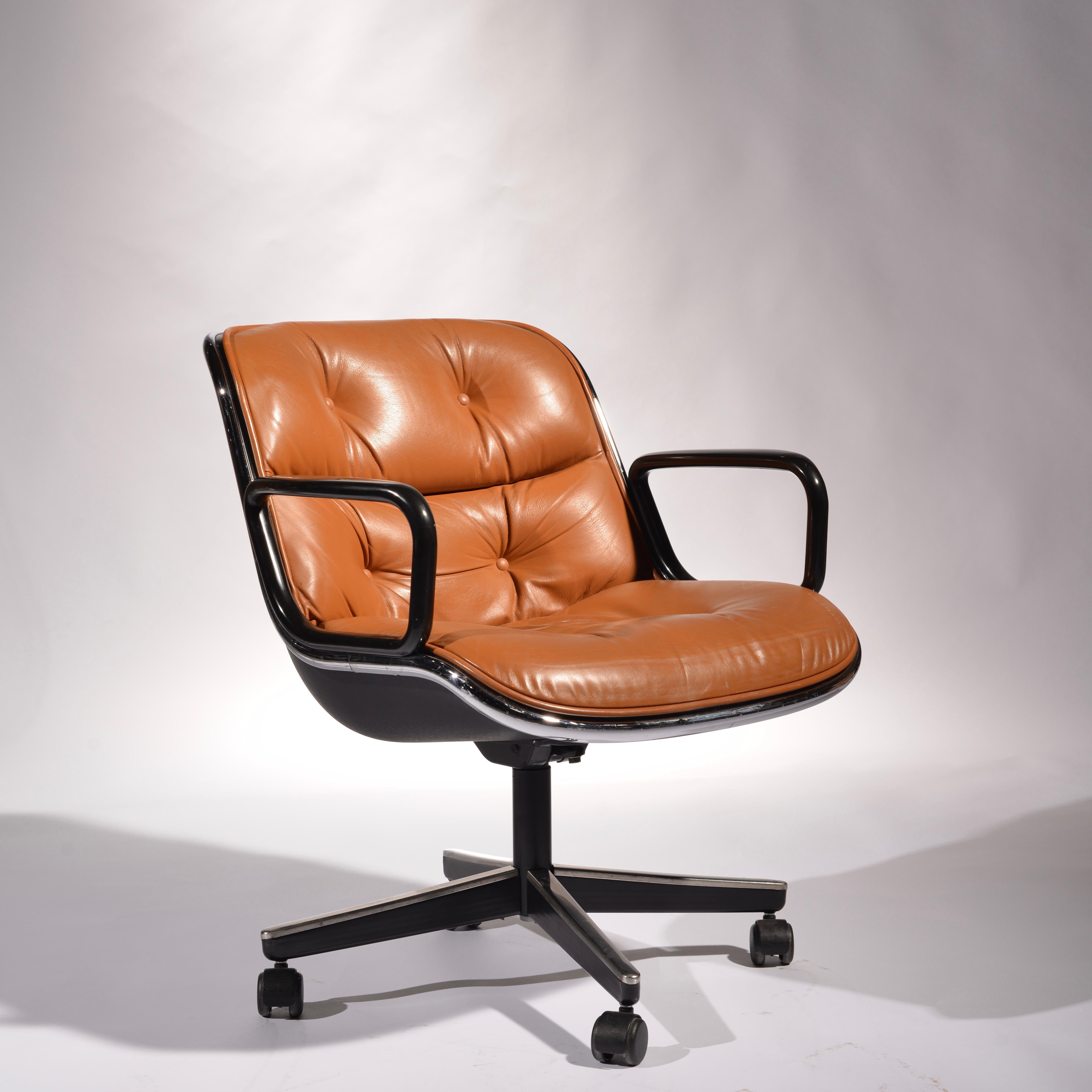 16 Charles Pollock Executive Desk Chairs for Knoll in Cognac Leather 4