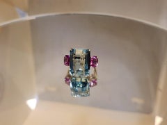 Kanjimull 20 ct Aquamarine, Pink Sapphires and Diamond Cocktail Ring