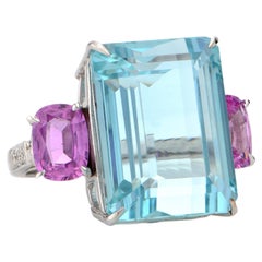 Kanjimull 20 ct Aquamarine, Pink Sapphires and Diamond Cocktail Ring
