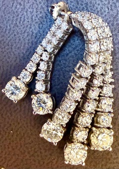 20 Ct Diamond, Five Strand Dangle Chandelier Earrings 25.5 Gm 14 Kt White Gold