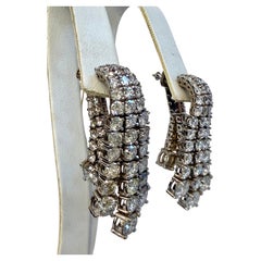 20 Ct Diamond, Five Strand Dangle Chandelier Earrings 25.5 Gm 14 Kt White Gold