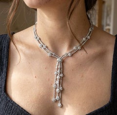 20 Ct Diamond Two Row Floral Drop Necklace 18K White Gold G-H VS-SI