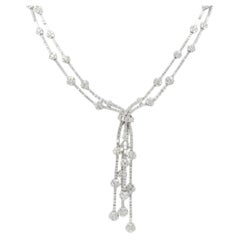 20 Ct Diamond Two Row Floral Drop Necklace 18K White Gold G-H VS-SI
