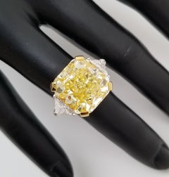 20 Ct Fancy Intense Yellow Diamond GIA Radiant Cut Three Stone Engagement Ring