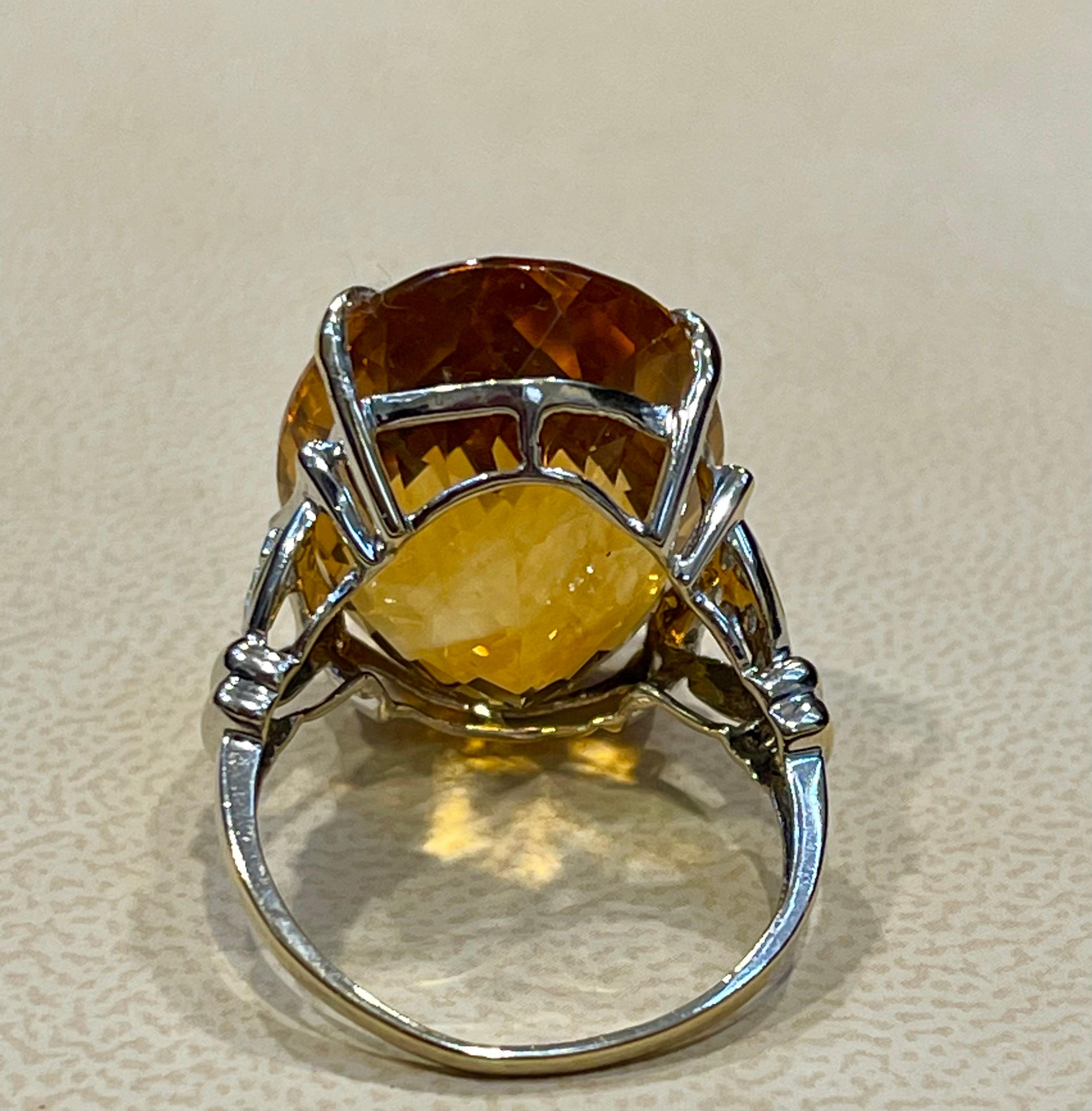 34 Ct Natural Oval Checker Board Citrine Cocktail Ring 14 Kt Yellow Gold, Estate For Sale 7
