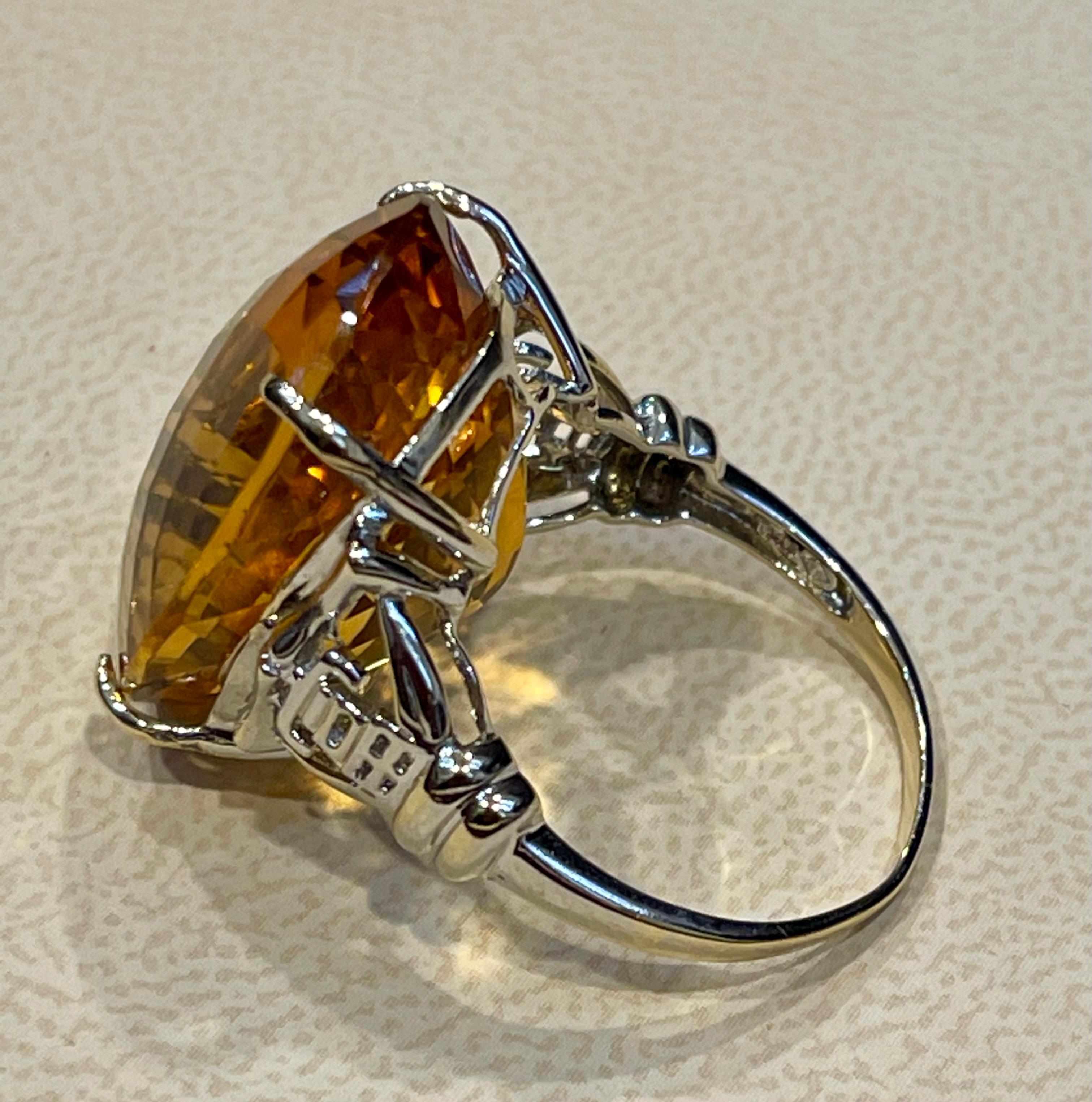 34 Ct Natural Oval Checker Board Citrine Cocktail Ring 14 Kt Yellow Gold, Estate For Sale 8