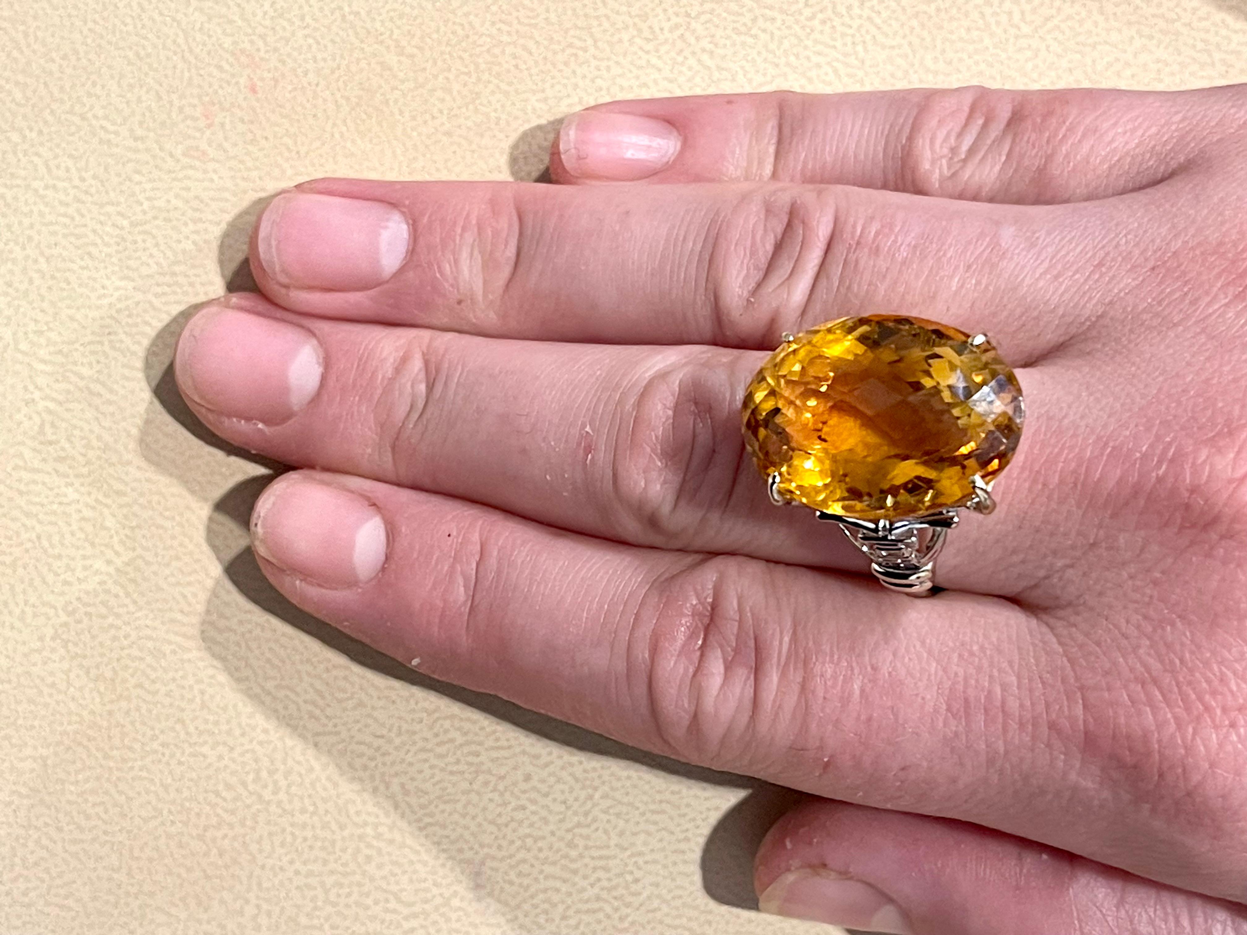 34 Ct Natural Oval Checker Board Citrine Cocktail Ring 14 Kt Yellow Gold, Estate For Sale 10