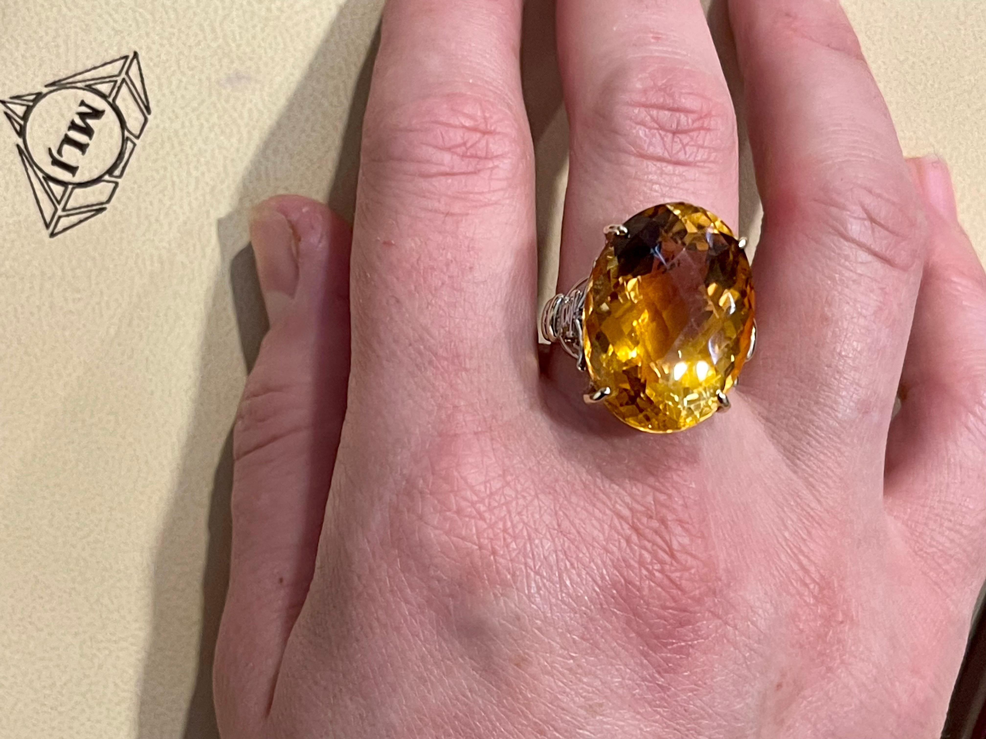 Oval Cut 34 Ct Natural Oval Checker Board Citrine Cocktail Ring 14 Kt Yellow Gold, Estate For Sale