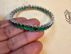 20 Ct Oval geformt Smaragd Lünette gesetzt Armband 14K Gelbgold, 21GM, 7" lang