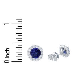 2.0 Ct Vivid Blue Sapphire Stud Earrings in Diamond Halo set in 18W ref26-6