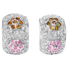 Boucles d'oreilles de 2,0 CT de diamants blancs, roses et jaunes en 14k