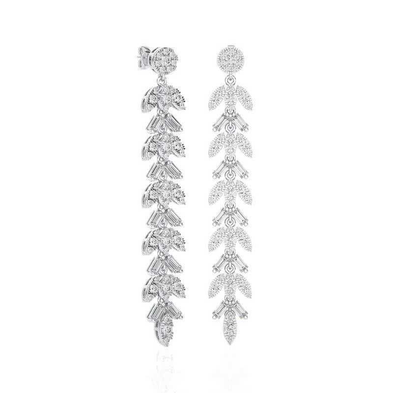 Moderno Orecchini della collezione Moonlight in oro bianco 14K con diamante da 2,0 CTW a forma di foglia e pendenti in vendita