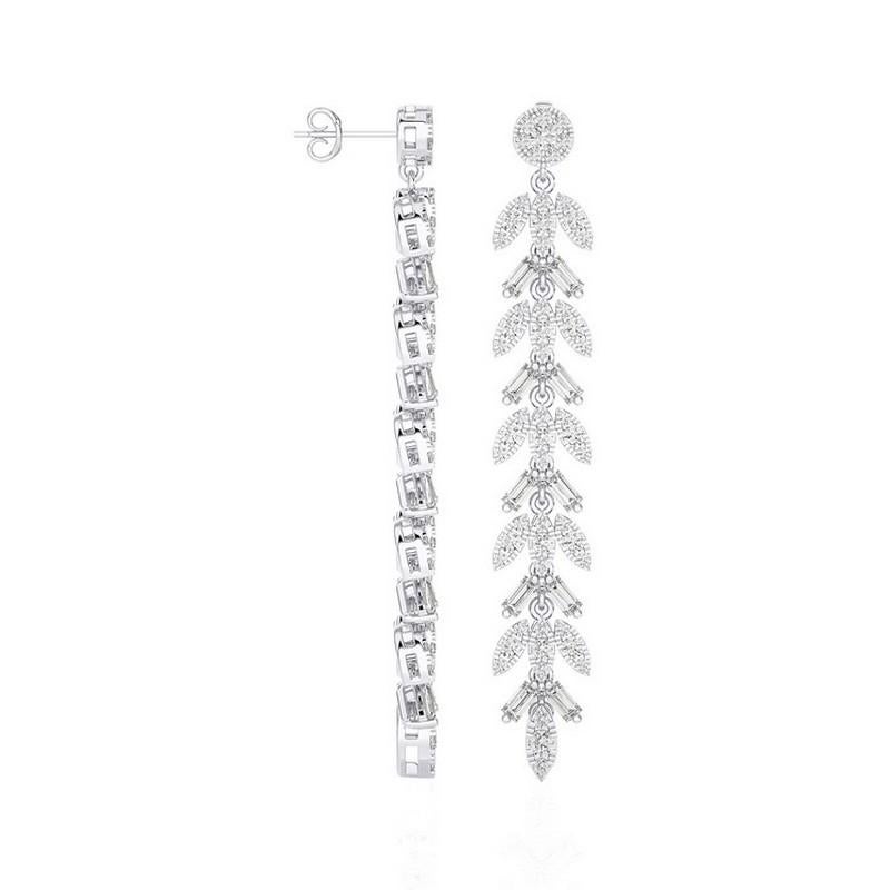 Taglio rotondo Orecchini della collezione Moonlight in oro bianco 14K con diamante da 2,0 CTW a forma di foglia e pendenti in vendita