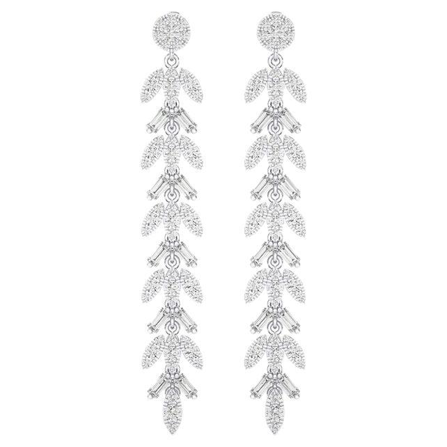 2.0 CTW diamond Leaf shape 14K white Gold dangling Moonlight collection earrings