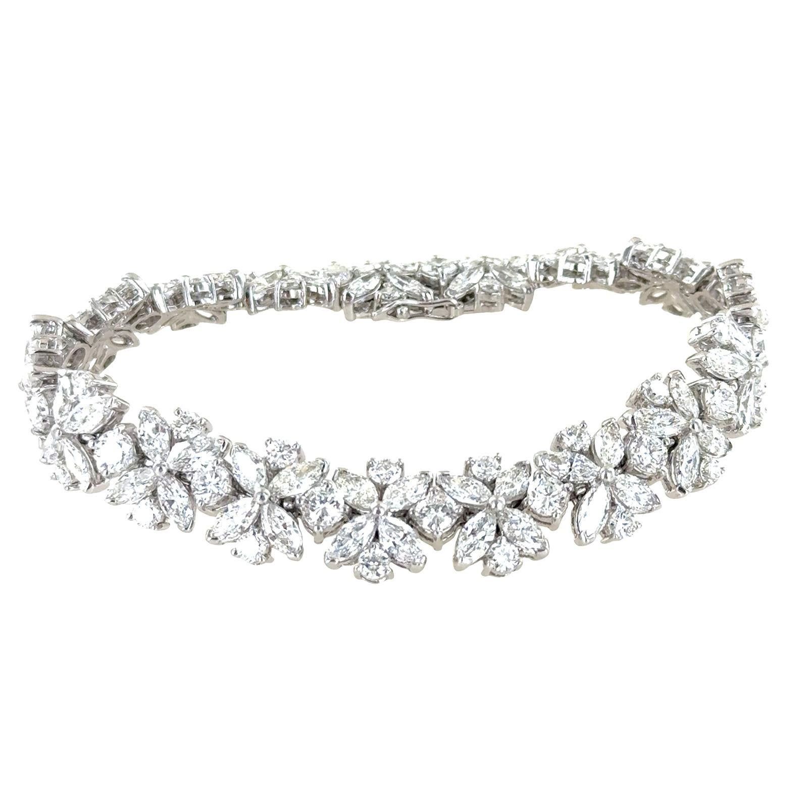 Modern 20 CTW Round Brilliant & Marquise Diamond Platinum Estate Bracelet For Sale