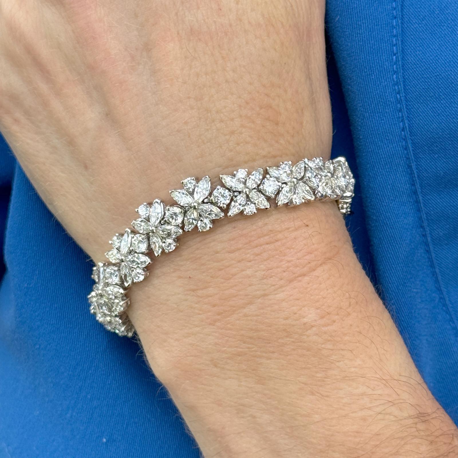 Mixed Cut 20 CTW Round Brilliant & Marquise Diamond Platinum Estate Bracelet For Sale