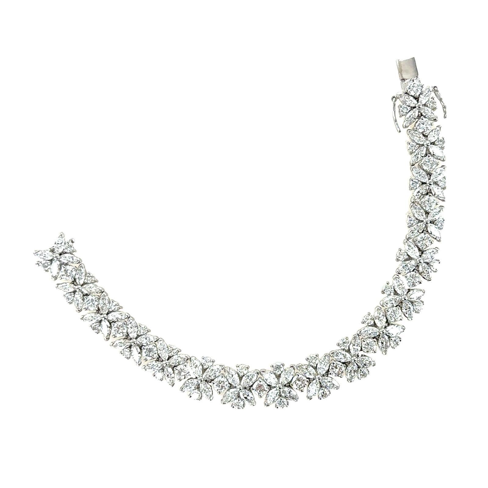 20 CTW Round Brilliant & Marquise Diamond Platinum Estate Bracelet For Sale 1